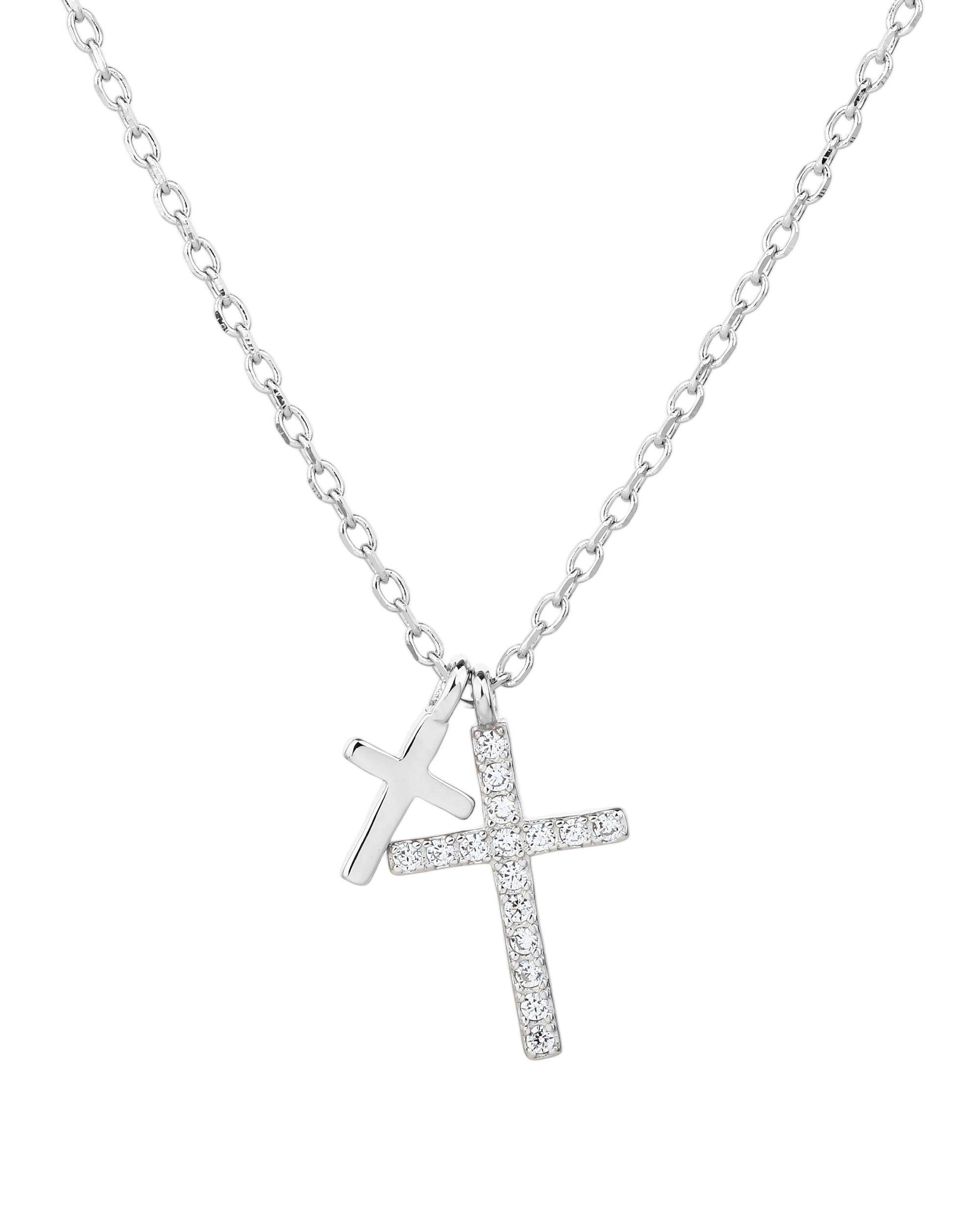 Collar doble de cruces con circonia blanca 45+5cm en rodizado
