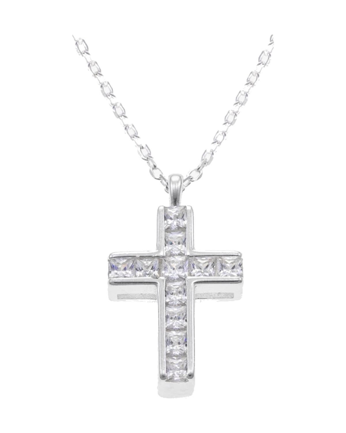 Collar de cruz con circonias cuadradas 45+5cm en plateado