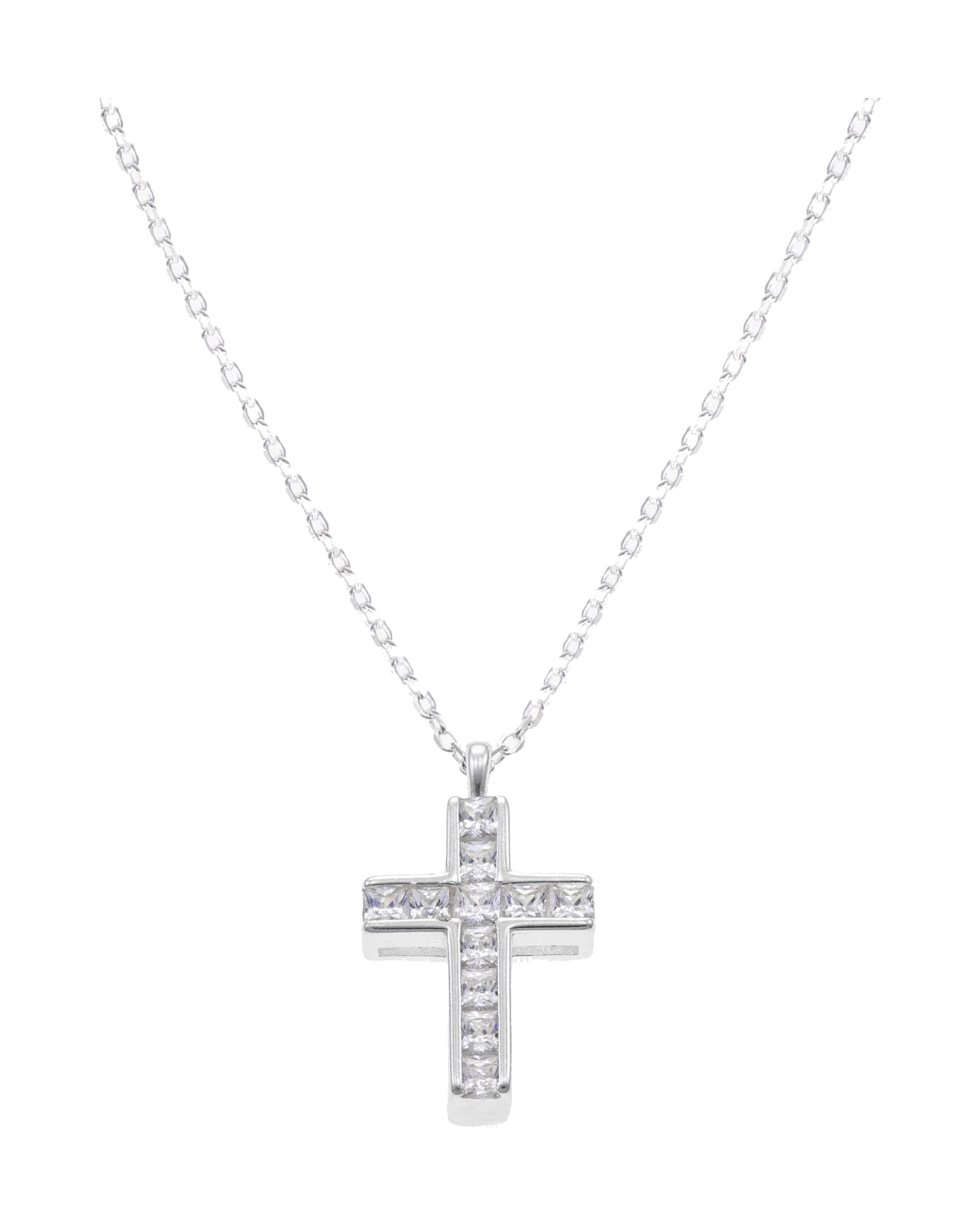 Collar de cruz con circonias cuadradas 45+5cm en rodizado