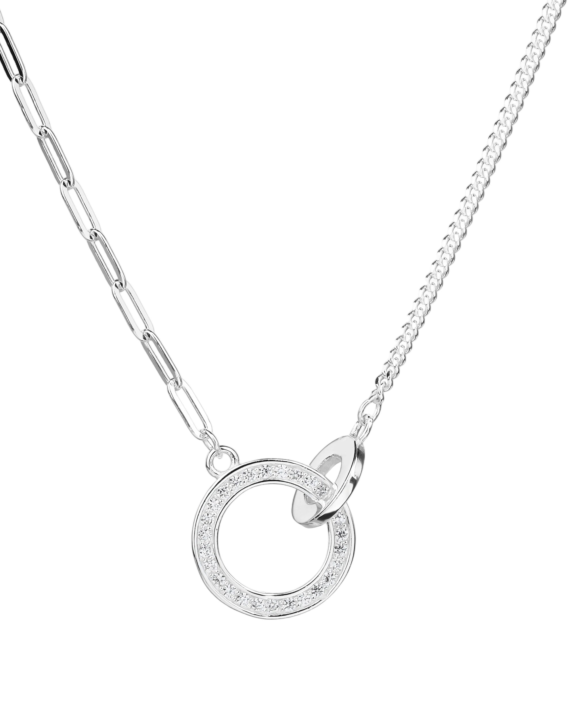 Collar sencillo de aros entrelazados con circonias blanca 45+5cm en plateado