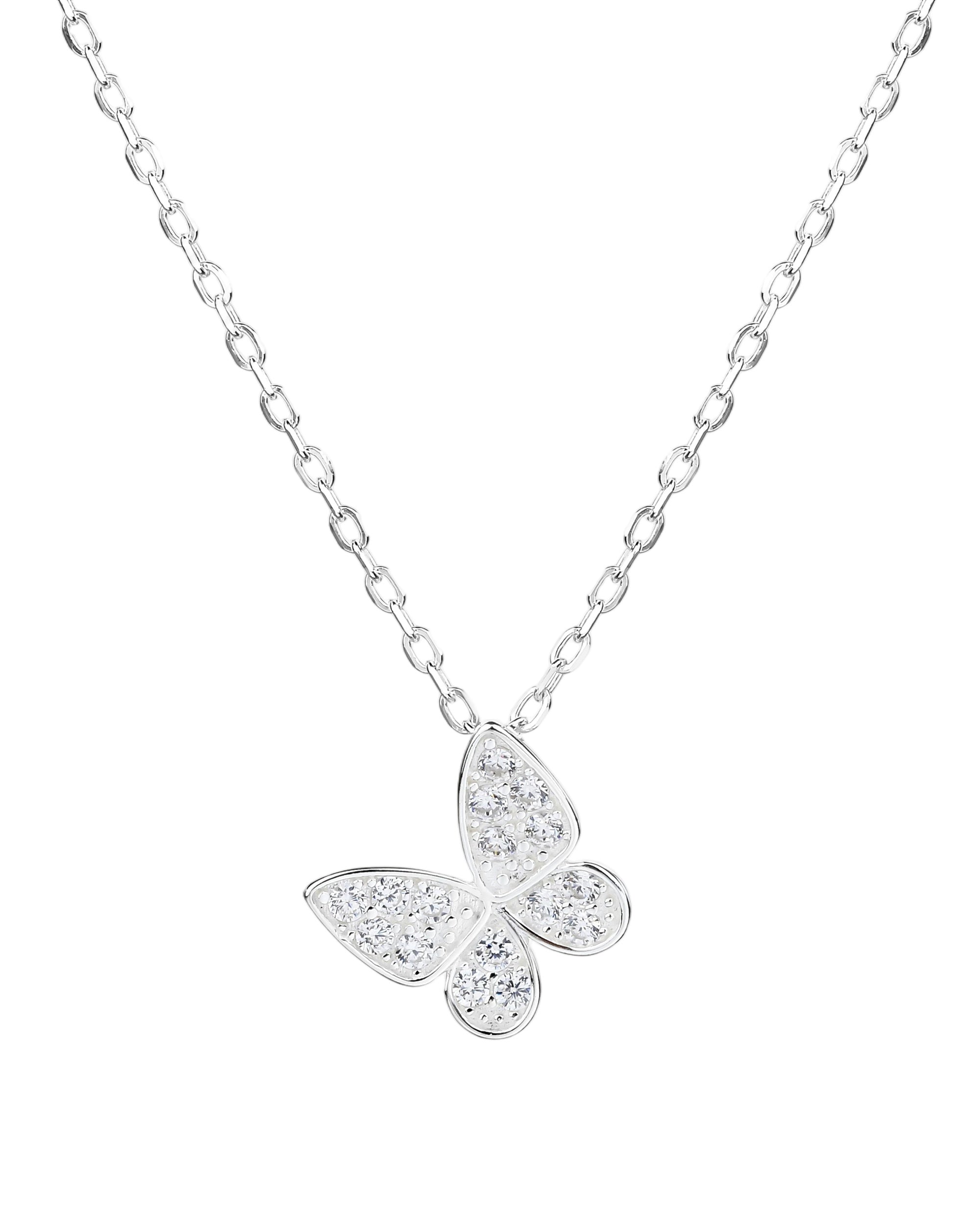Collar sencillo de mariposa con circonias blanca 45+5cm en plateado