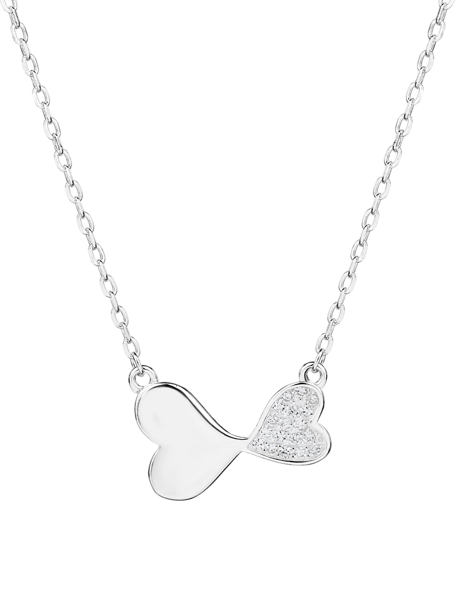 Collar sencillo de corazones con circonia blanca 45+5cm en plateado