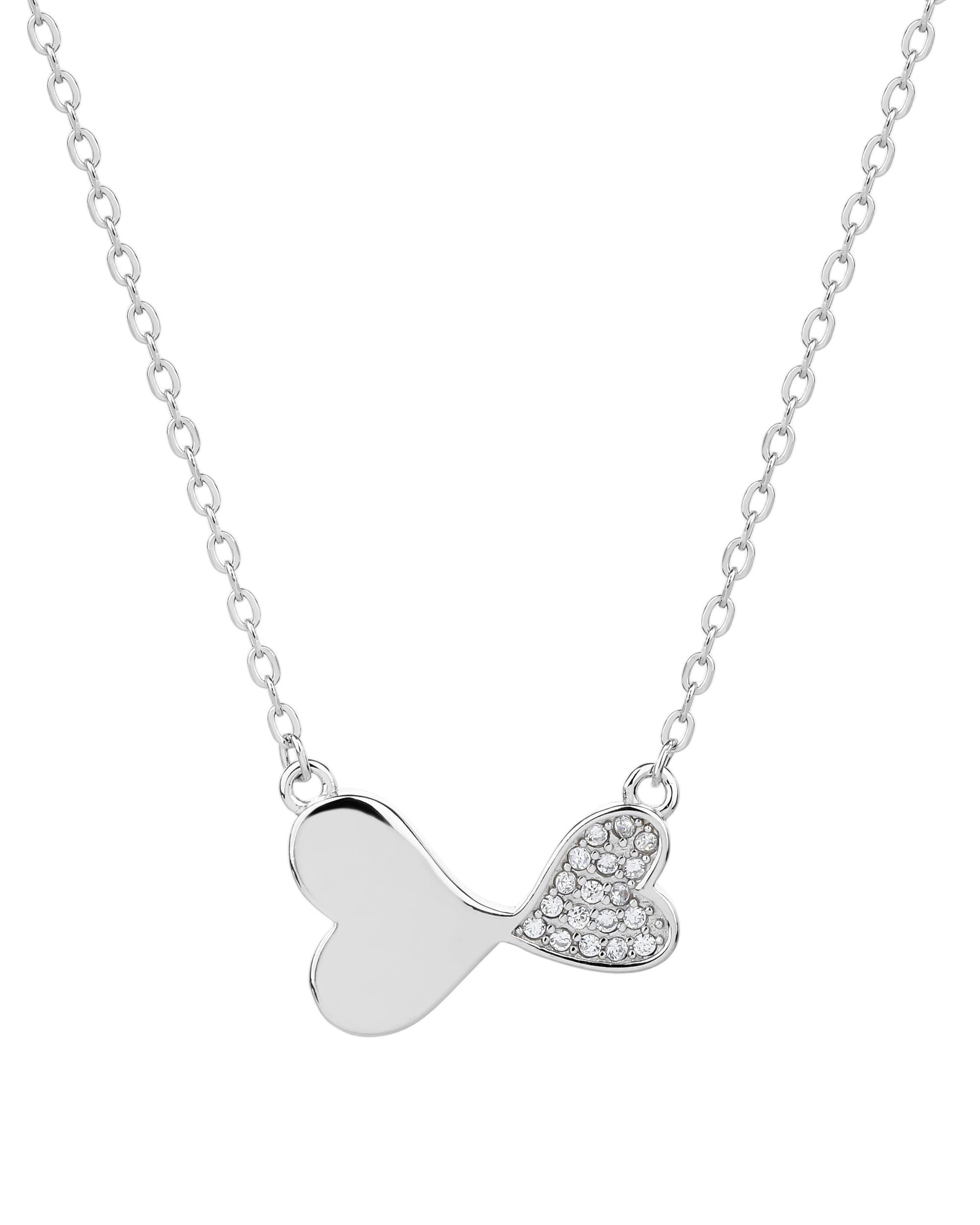 Collar sencillo de corazones con circonia blanca 45+5cm en rodizado