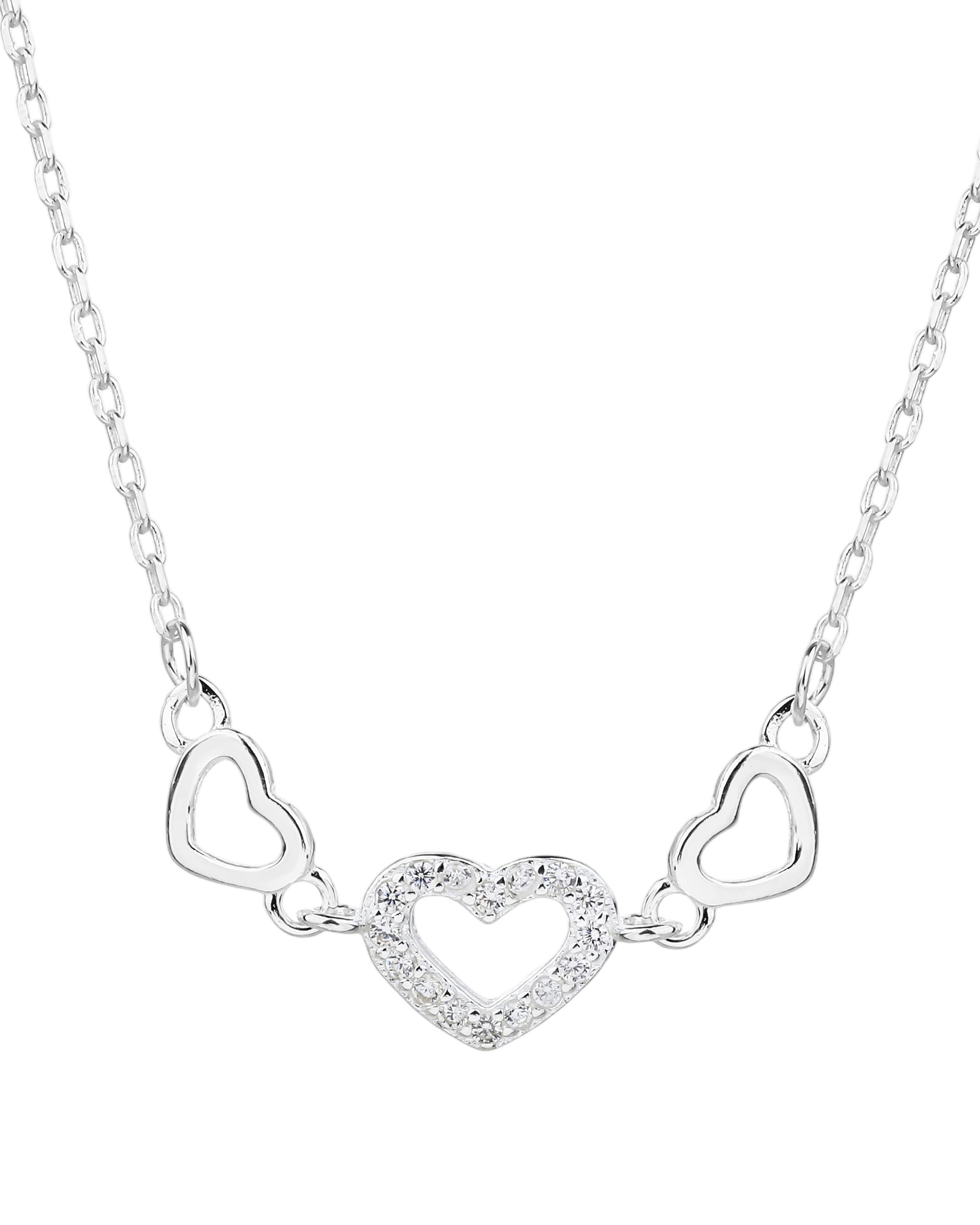 Collar sencillo de corazones con circonias blanca 45+5cm en plateado