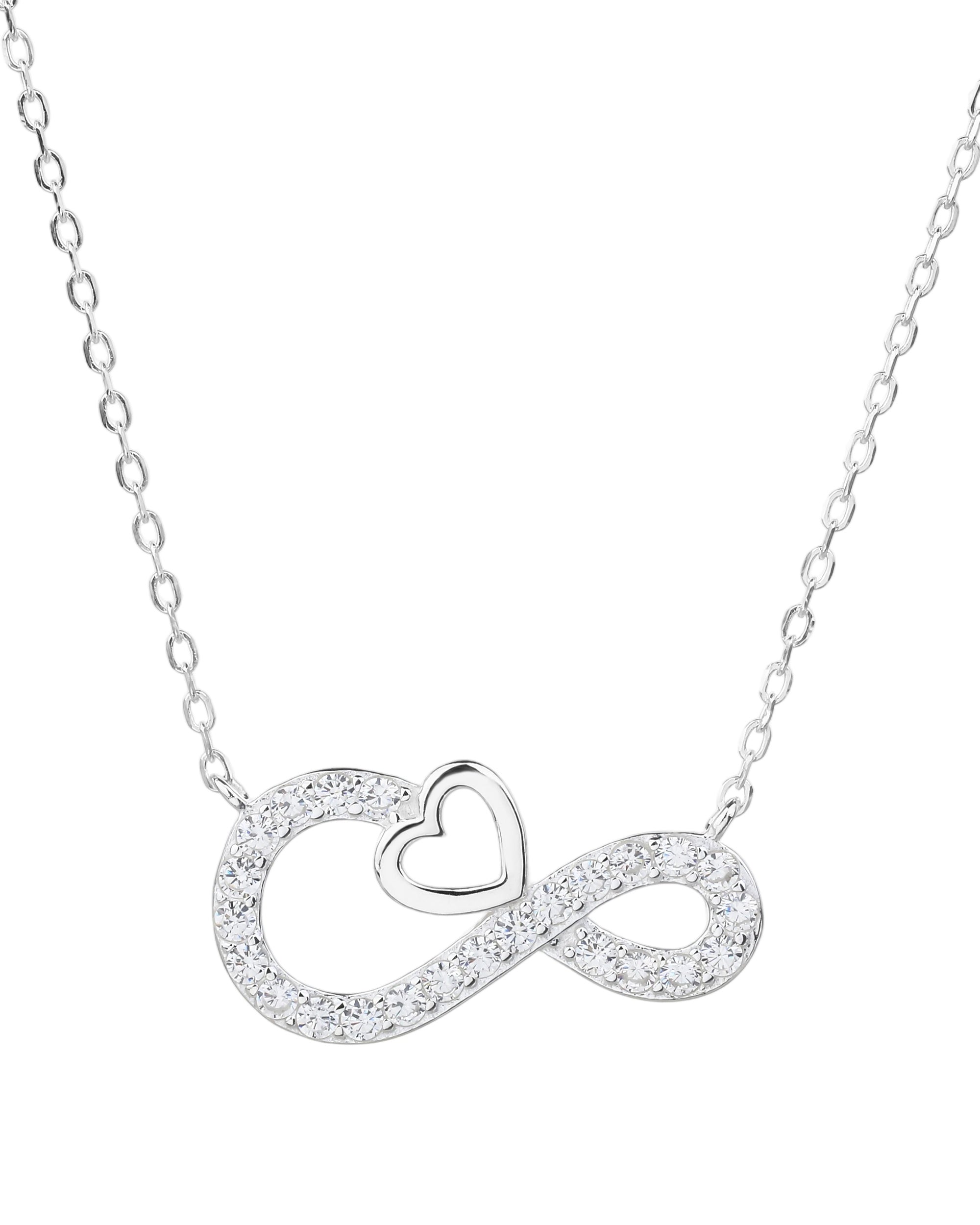 Collar sencillo de corazon e infinito con circonias blanca 45+5cm en plateado
