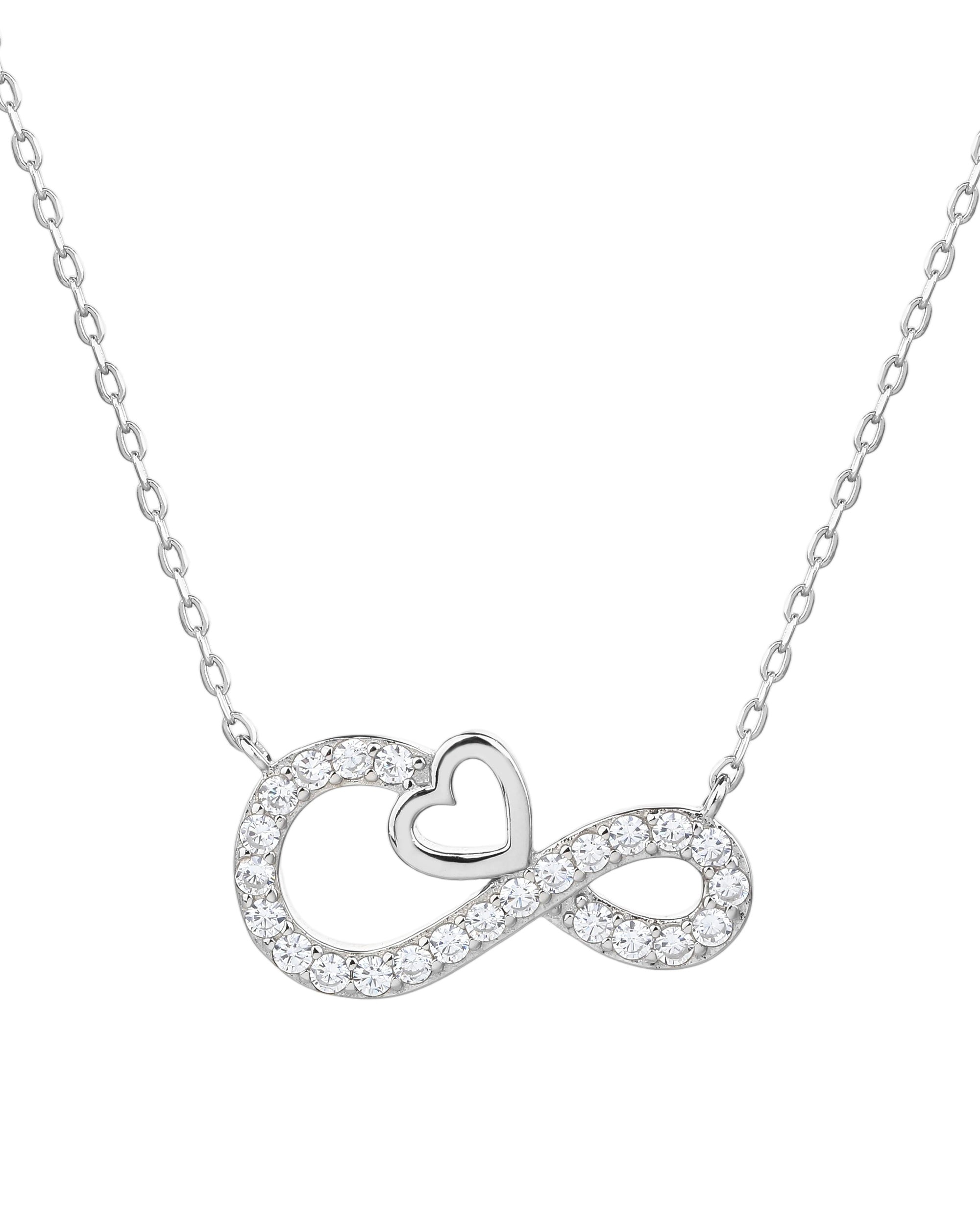 Collar sencillo de corazon e infinito con circonias blanca 45+5cm en rodizado