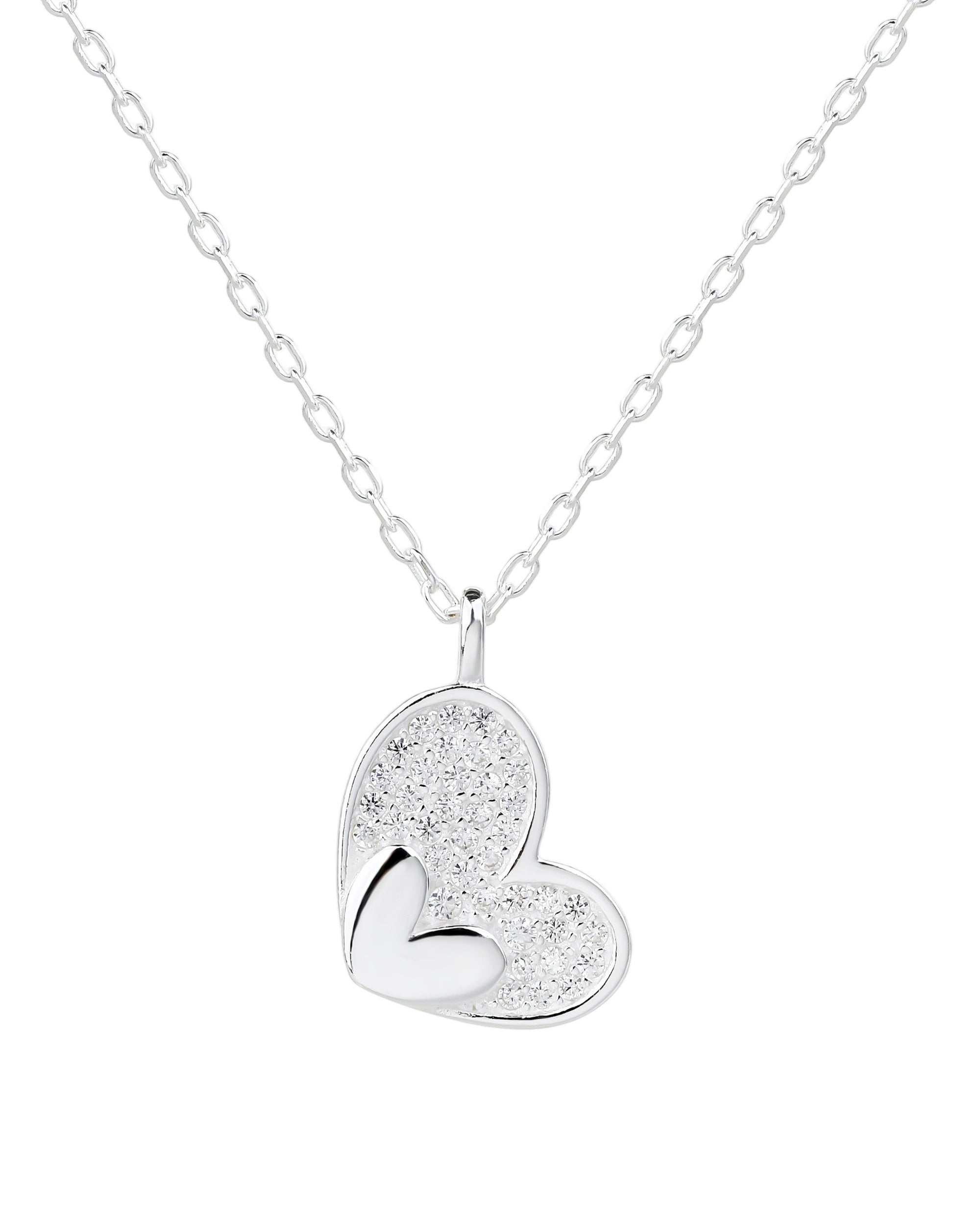 Collar sencillo de corazones liso y con circonias blanca 45+5cm en plateado