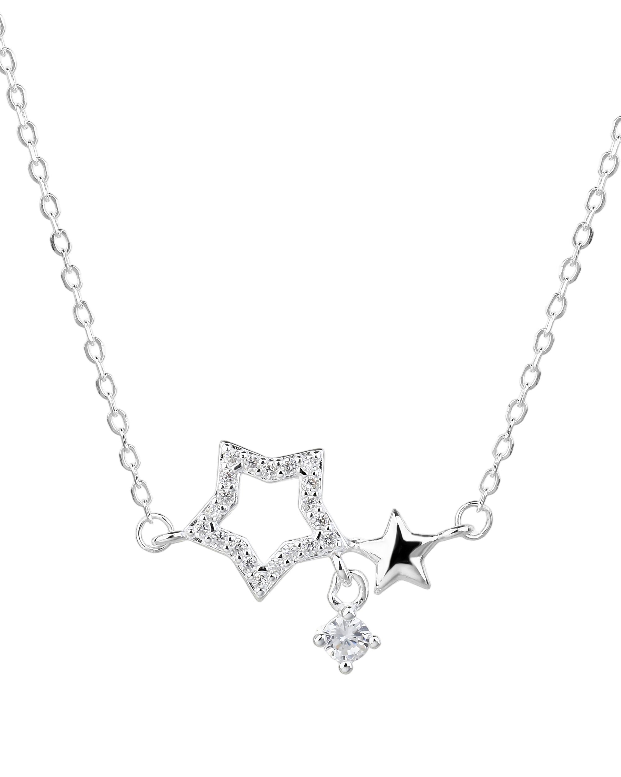 Collar sencillo de estrellas con circonias blanca 45+5cm en plateado