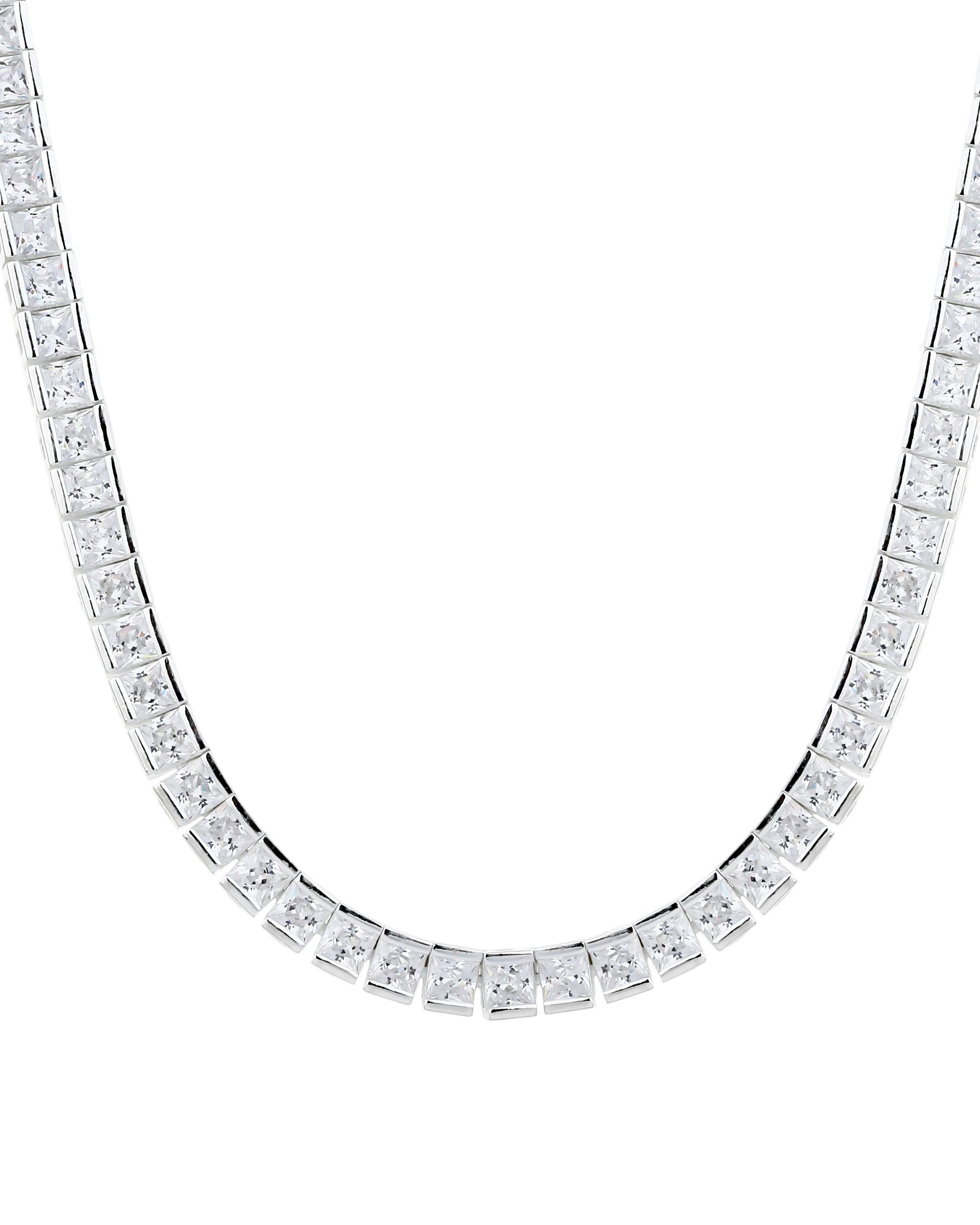 Collar tipo tenis 2mm con circonias acanalada cuadrada blanca 42cm en plateado