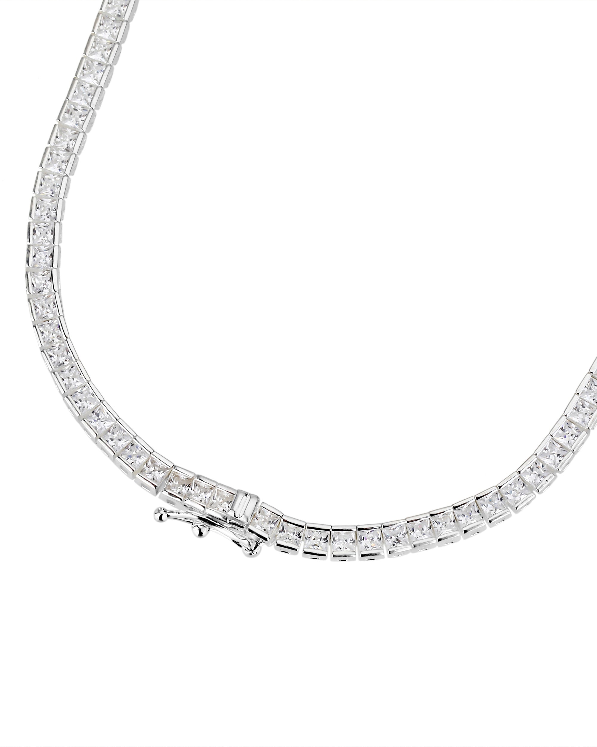 Collar tipo tenis 2mm con circonias acanalada cuadrada blanca 42cm en plateado