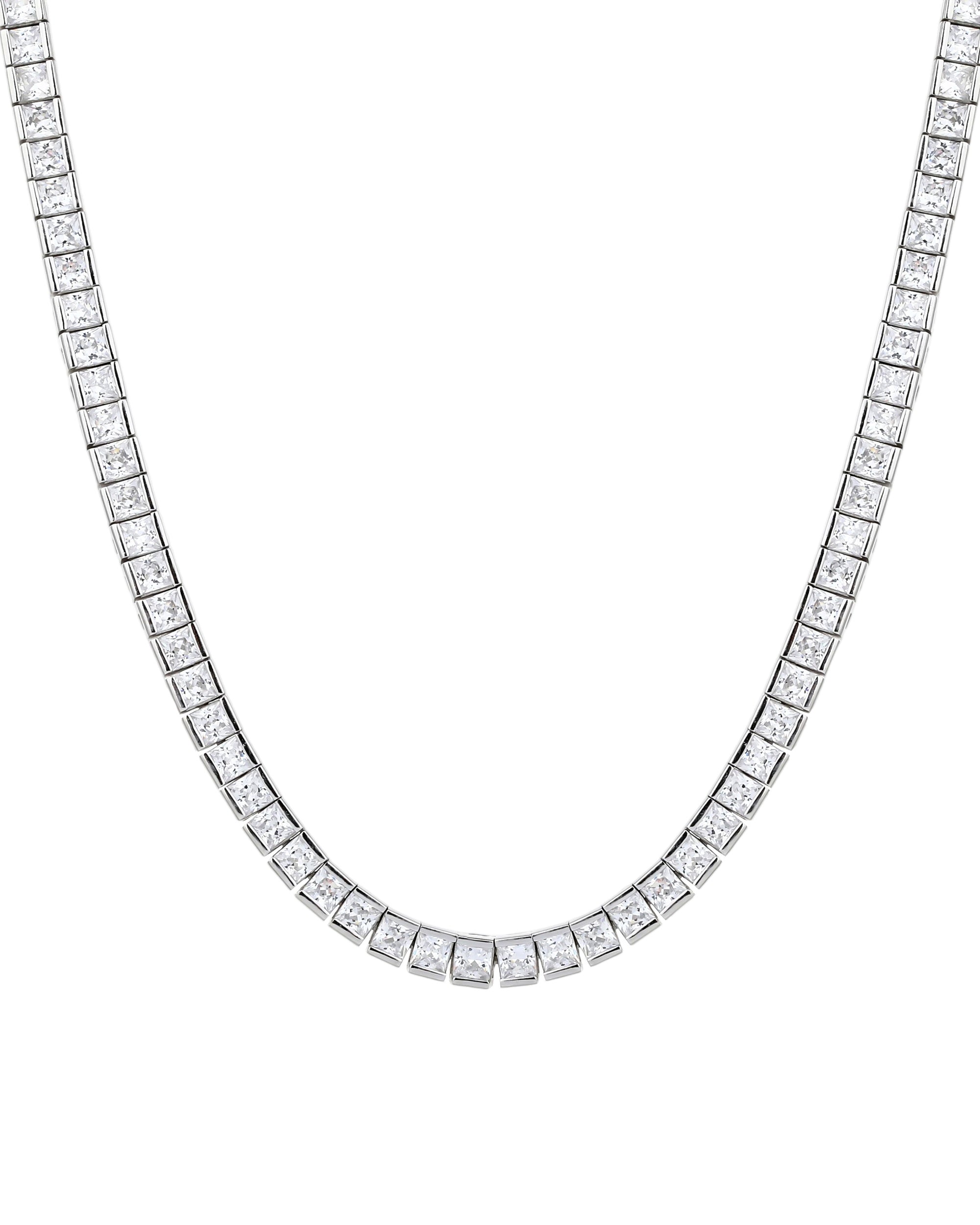 Collar tipo tenis 2mm con circonias acanalada cuadrada blanca 42cm en rodizado