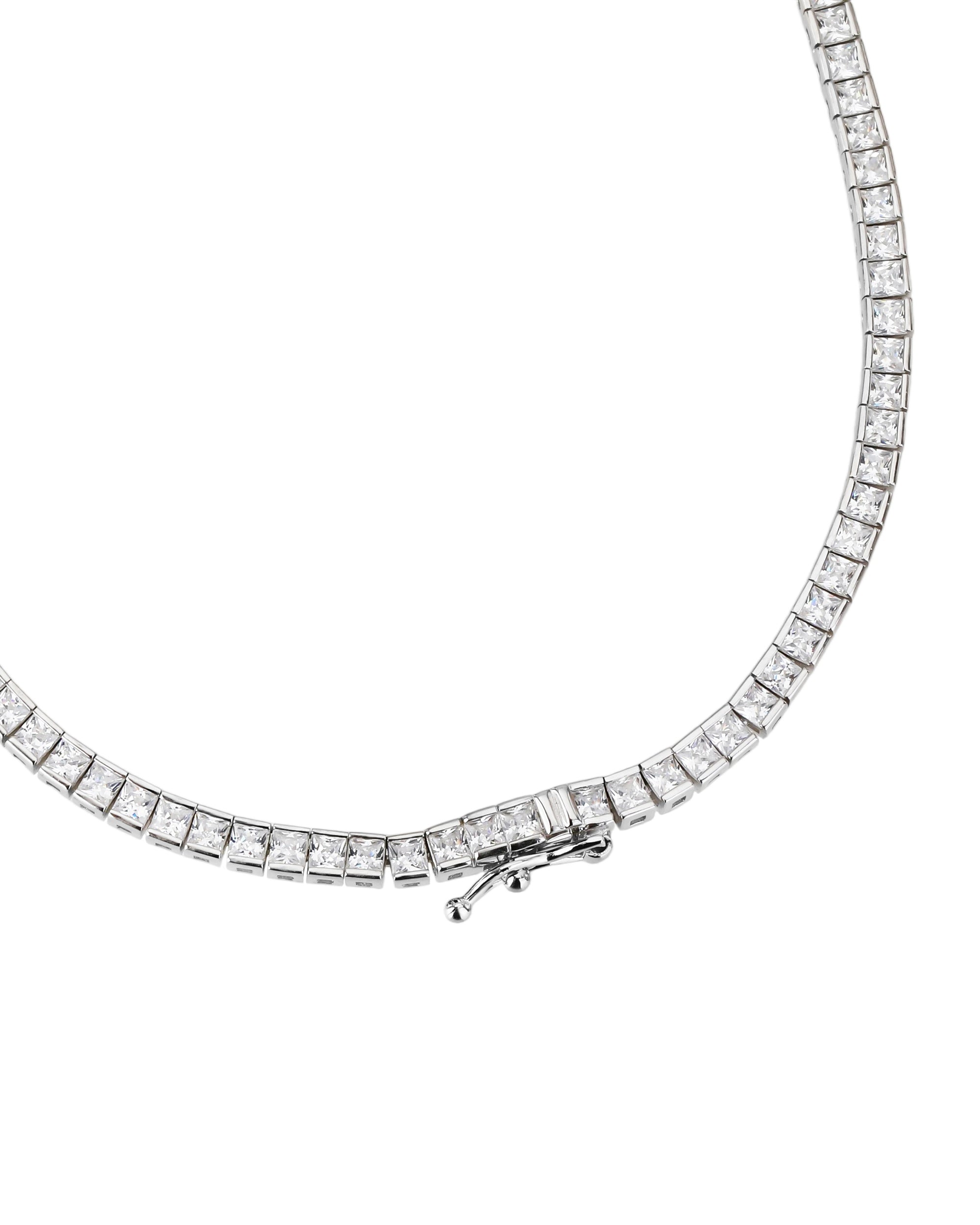 Collar tipo tenis 2mm con circonias acanalada cuadrada blanca 42cm en rodizado