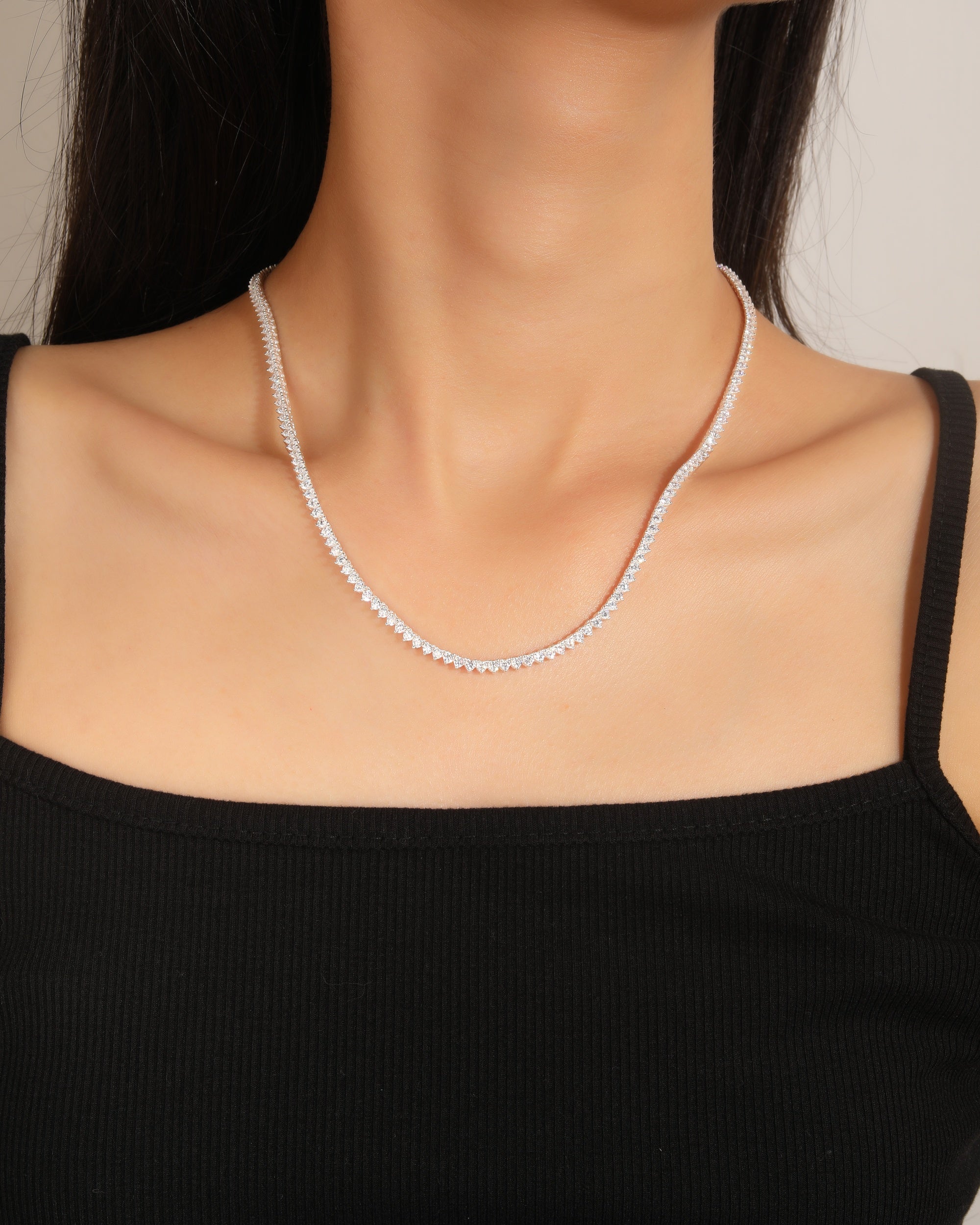 Collar tipo tenis 2mm con circonias blanca 42cm en plateado