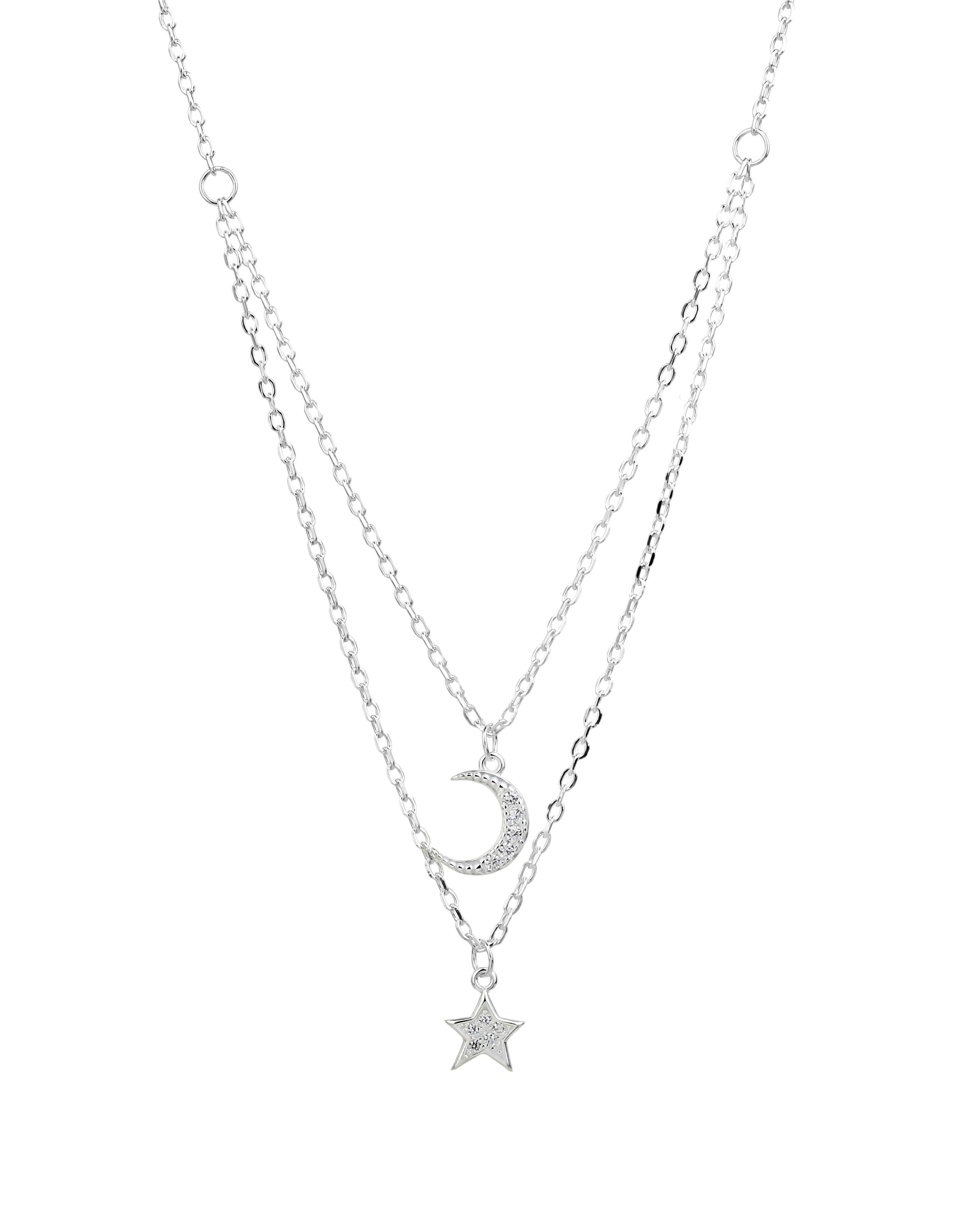 Collar luna y estrella con circonias blanca 45+5cm en plateado