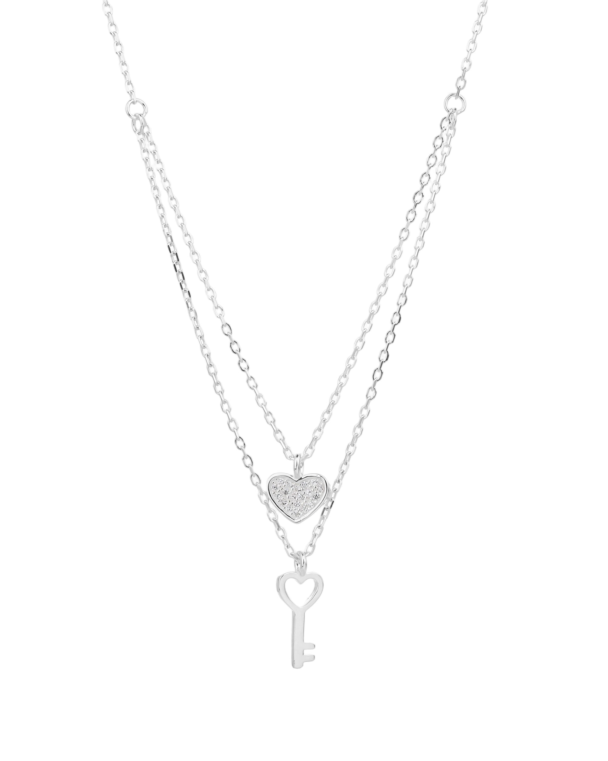 Collar de llave y corazon con circonias blanca 45+5cm en plateado