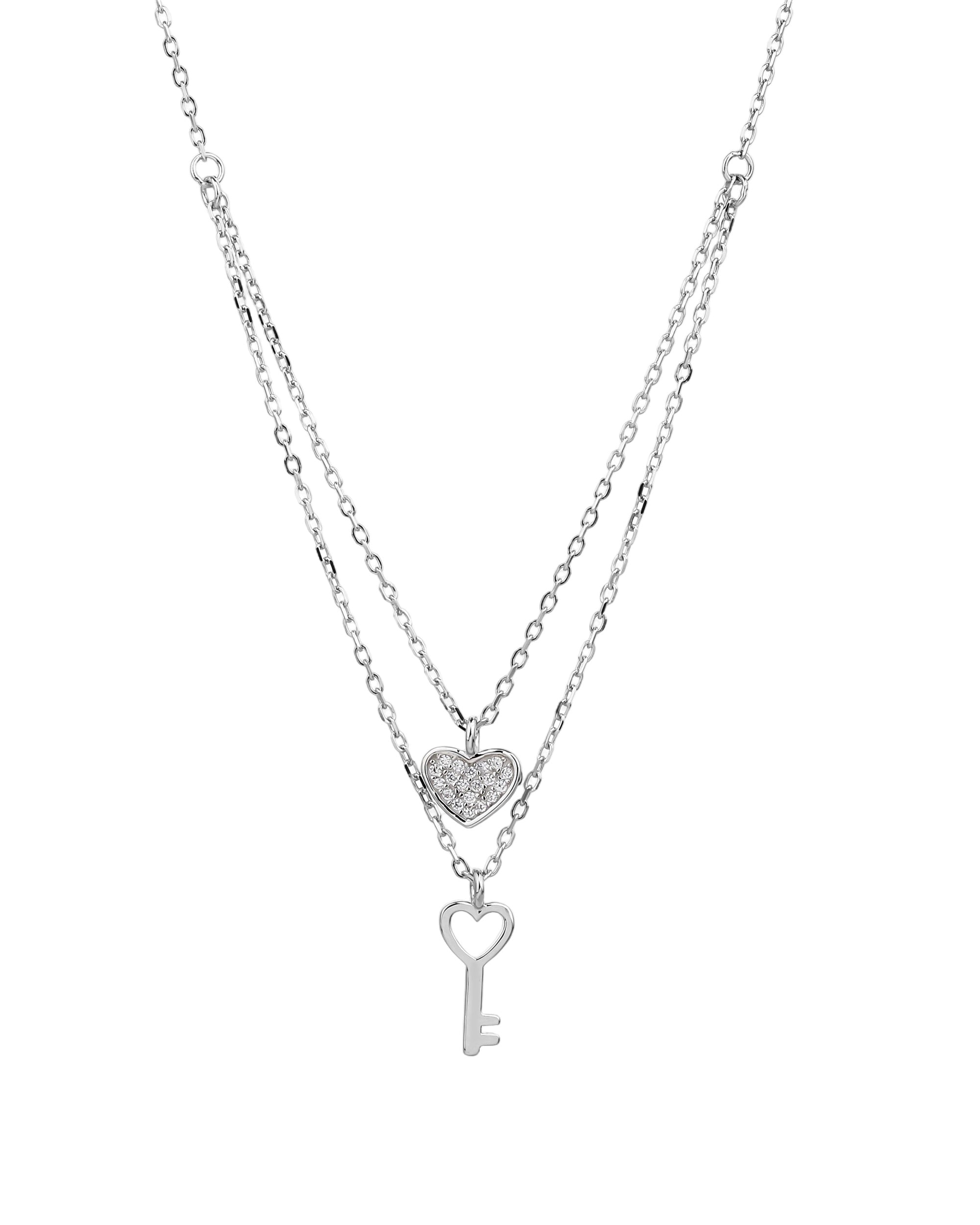 Collar de llave y corazon con circonias blanca 45+5cm en rodizado