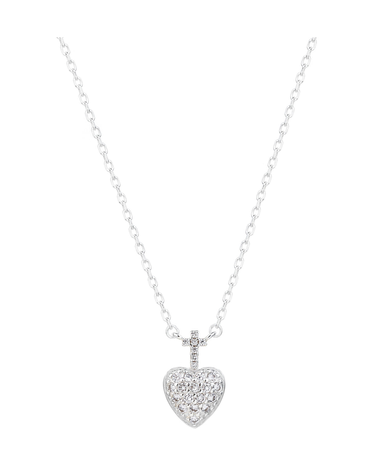 Collar dije de cruz y corazón con circonias 45+5cm en plateado