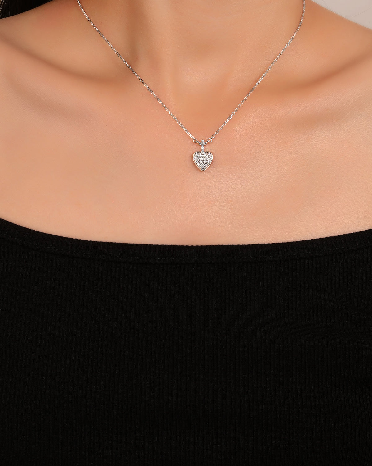 Collar dije de cruz y corazón con circonias 45+5cm en plateado