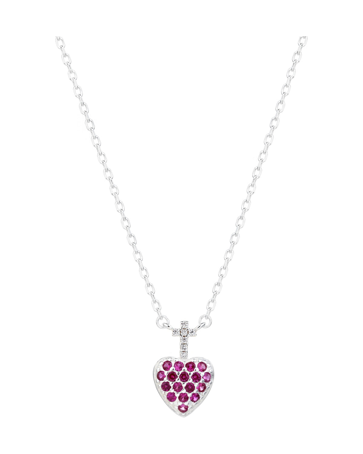 Collar dije de cruz y corazón con circonias 45+5cm en plateado