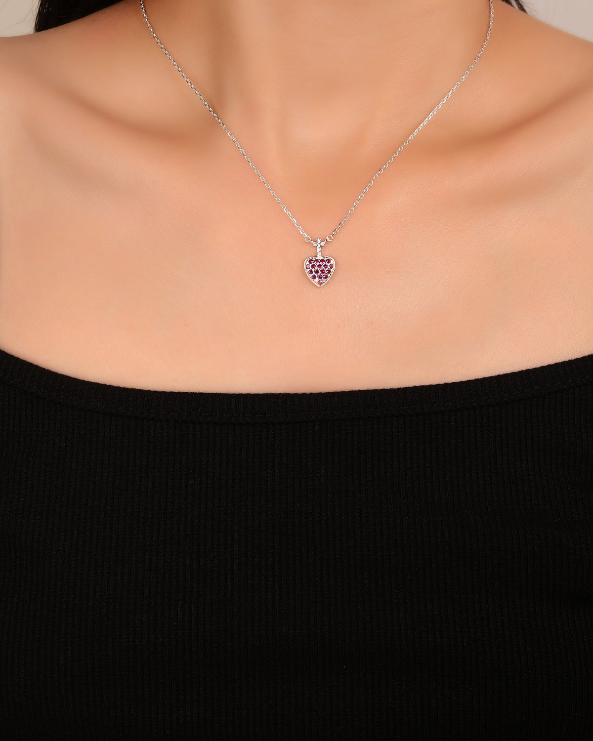 Collar dije de cruz y corazón con circonias 45+5cm en plateado