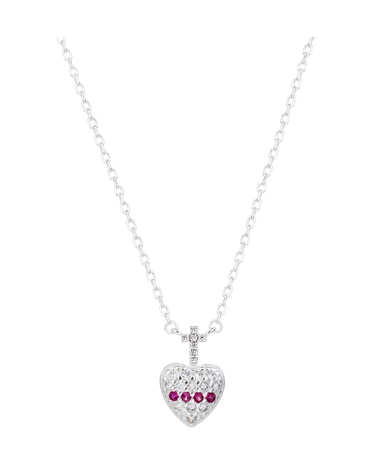 Collar dije de cruz y corazón con circonias 45+5cm en plateado