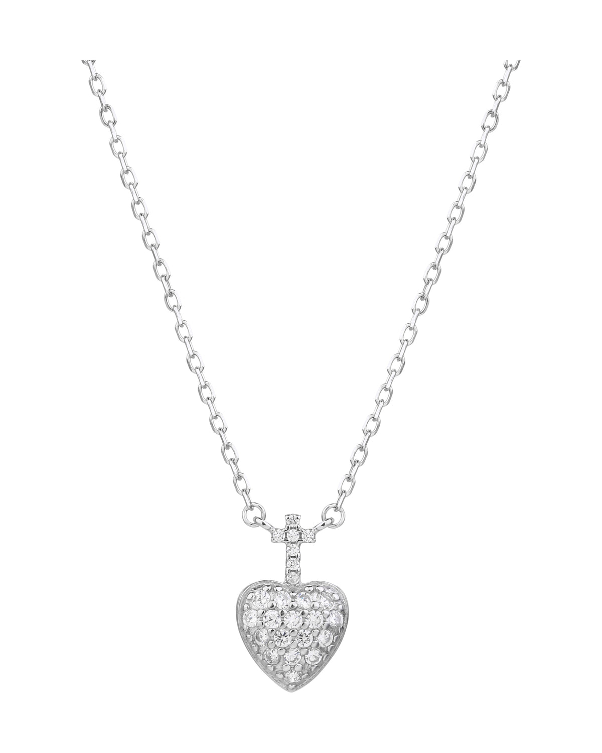 Collar dije de cruz y corazón con circonias 45+5cm en rodizado