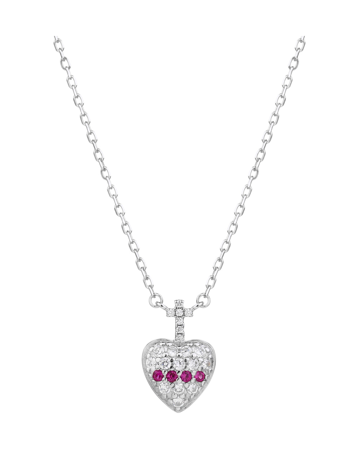 Collar dije de cruz y corazón con circonias 45+5cm en rodizado