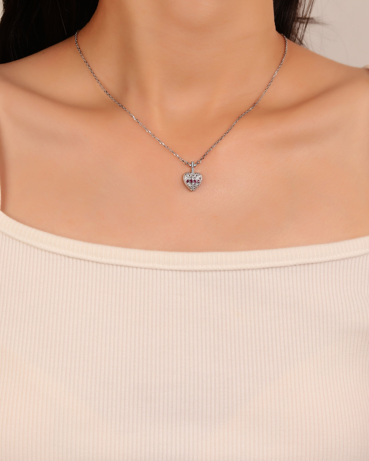 Collar dije de cruz y corazón con circonias 45+5cm en rodizado