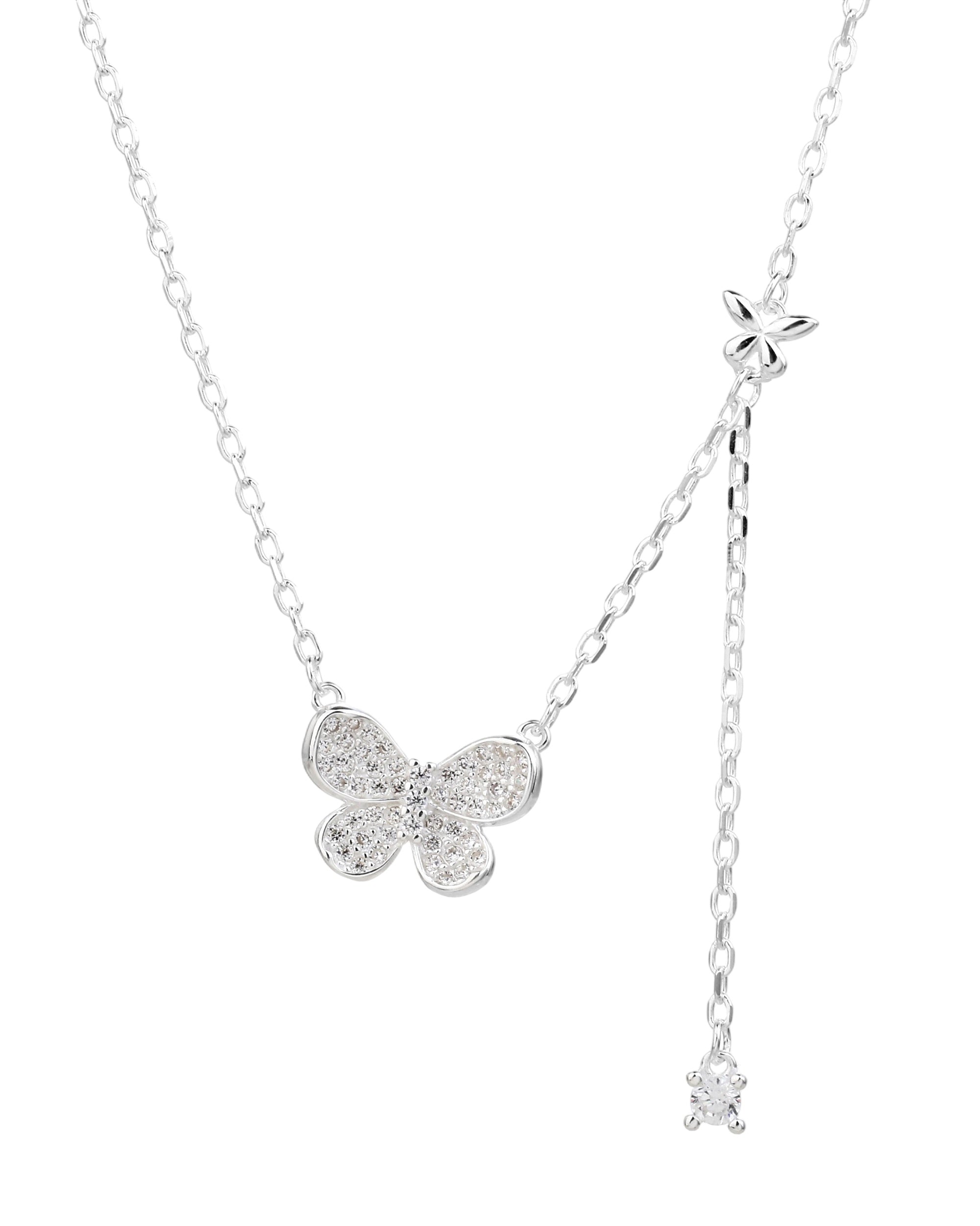 Collar de mariposa con circonias blanca 45+5cm en plateado