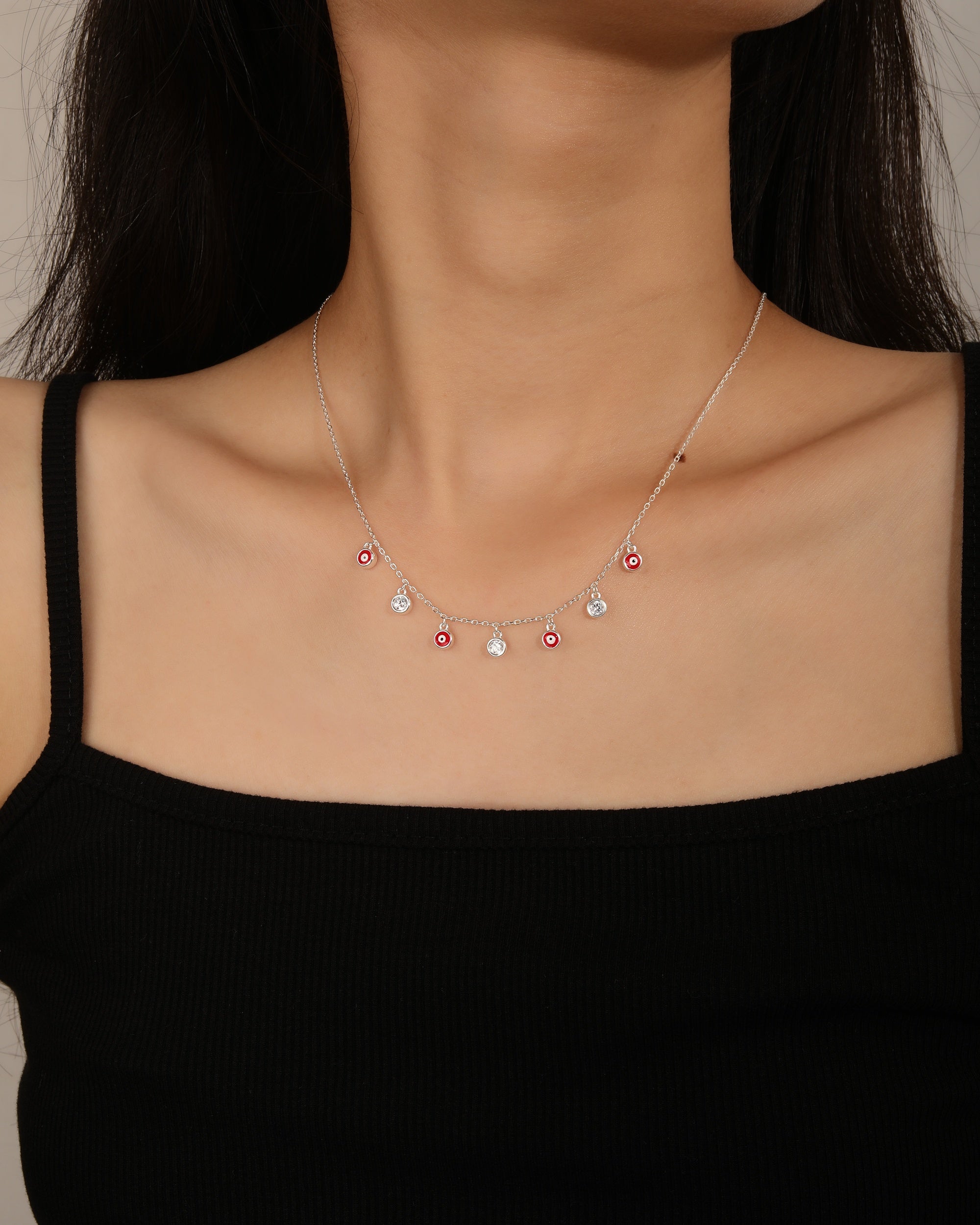 Collar con circonia multicolor 45+5cm en plateado