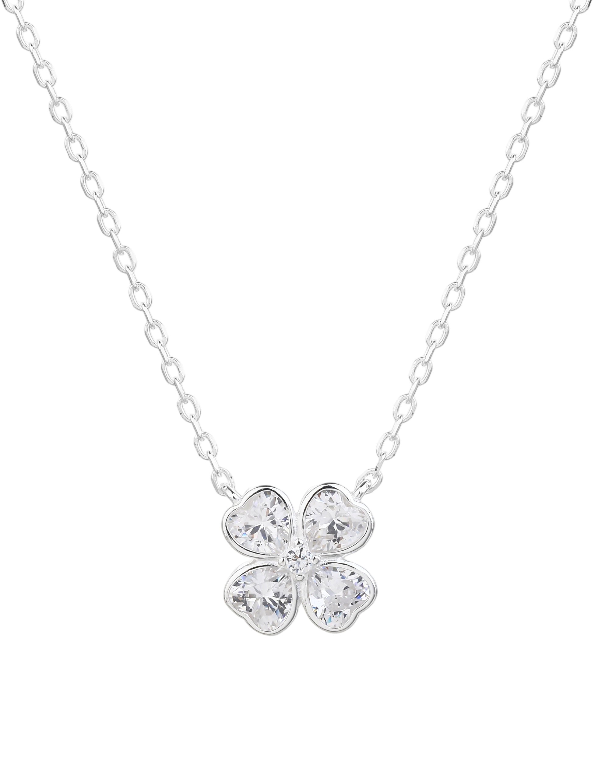 Collar de trebol de corazones con circonia blanca 45+5cm en plateado