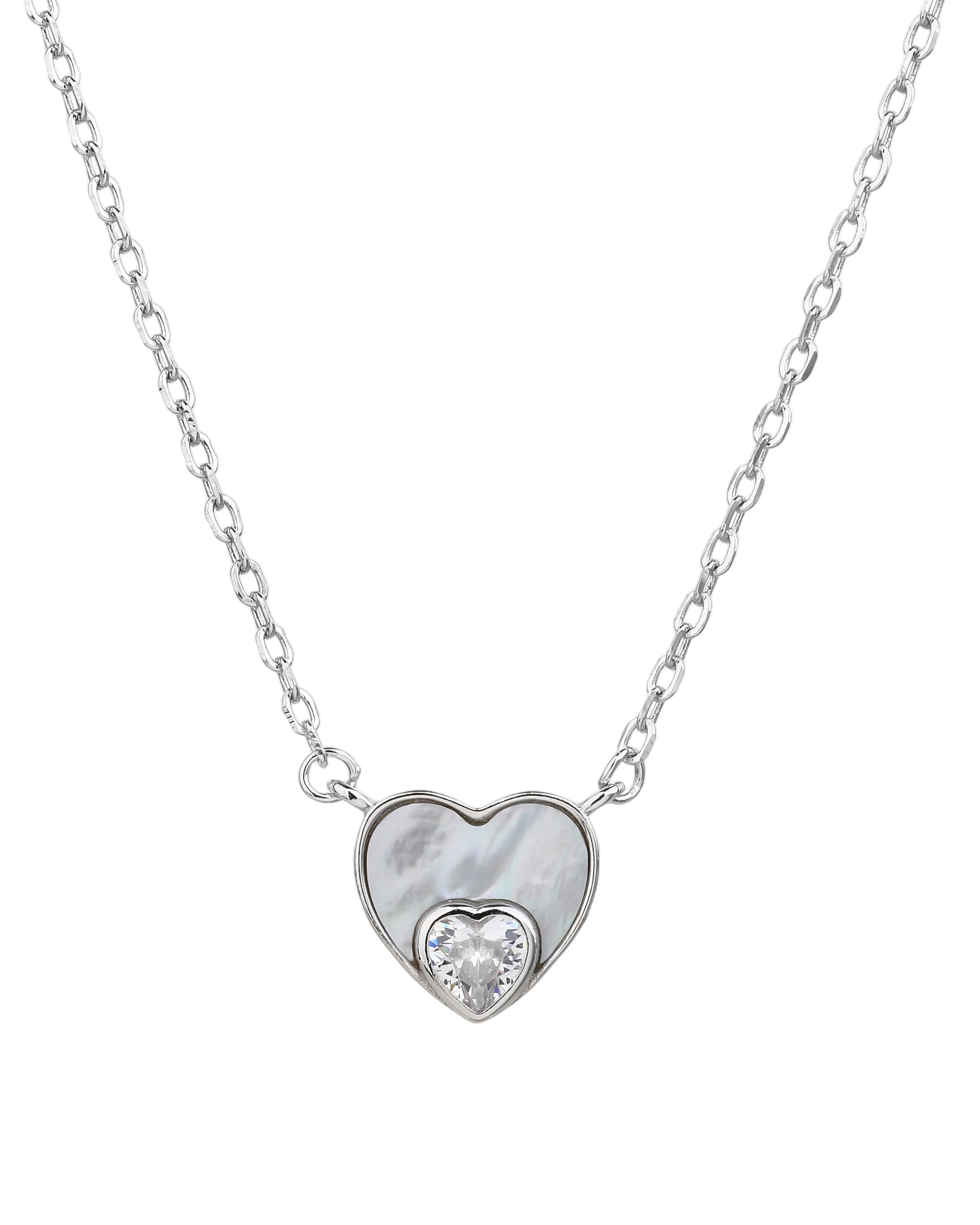 Collar corazon madre perla con circonia blanca 45+5cm en rodizado