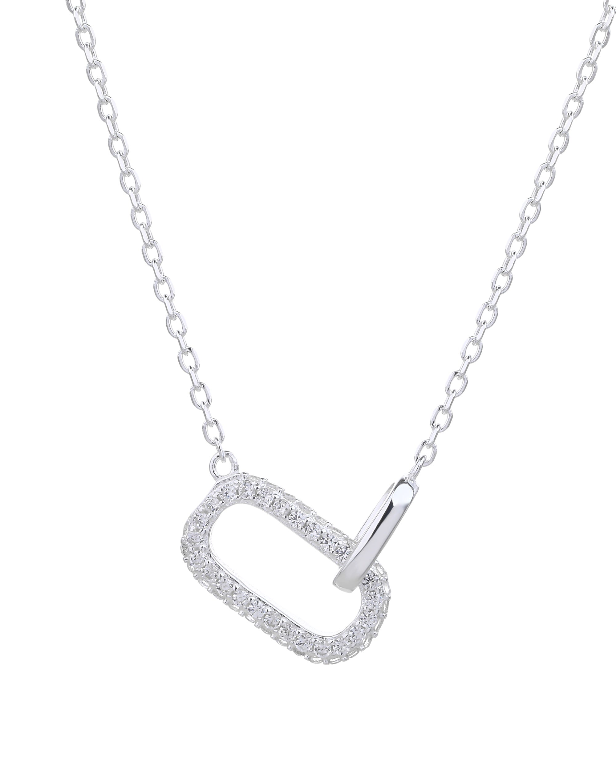 Collar sencillo de rectangulo con circonias blanca 45+5cm en plateado