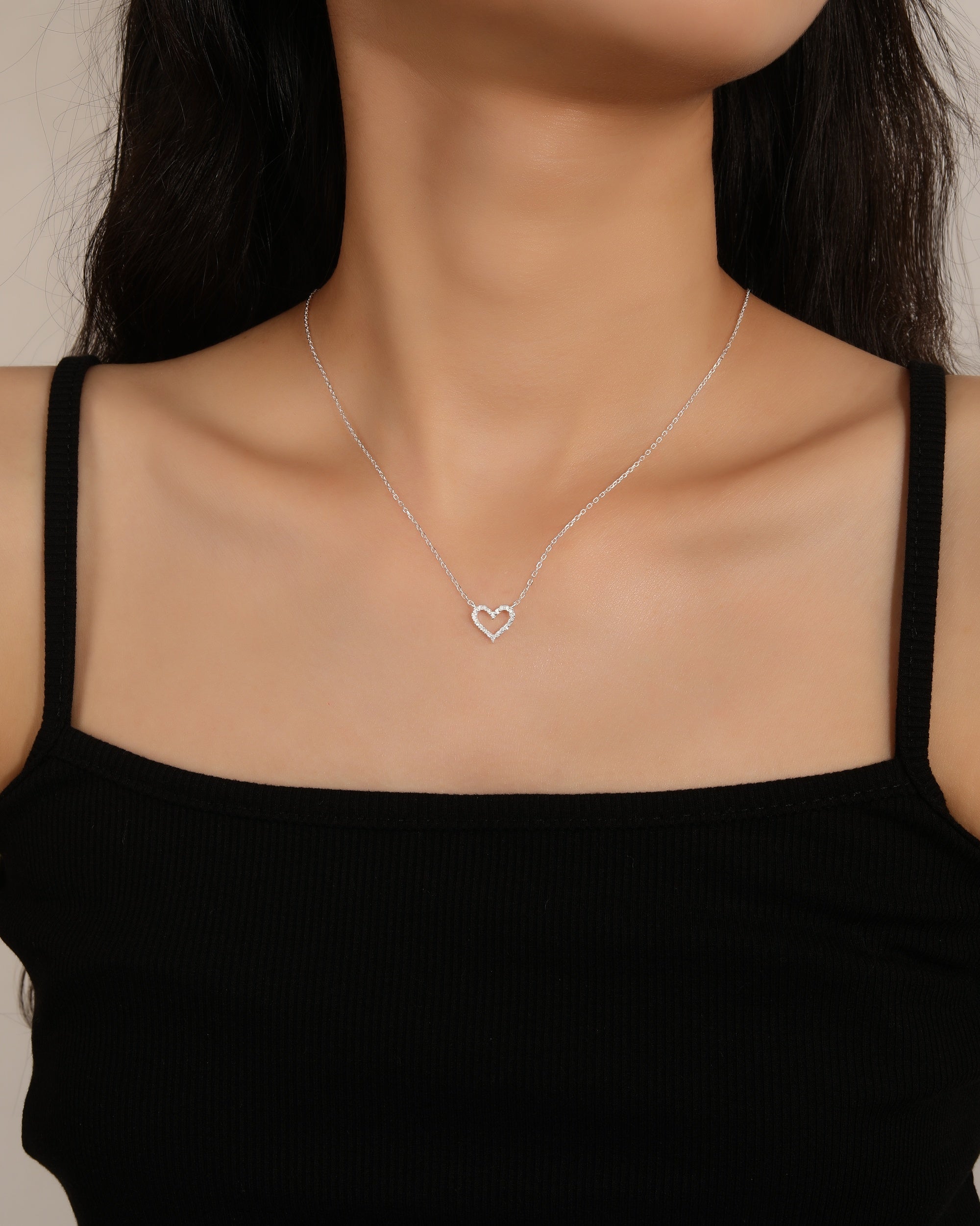 Collar sencillo de corazon con circonias blanca 45+5cm en plateado