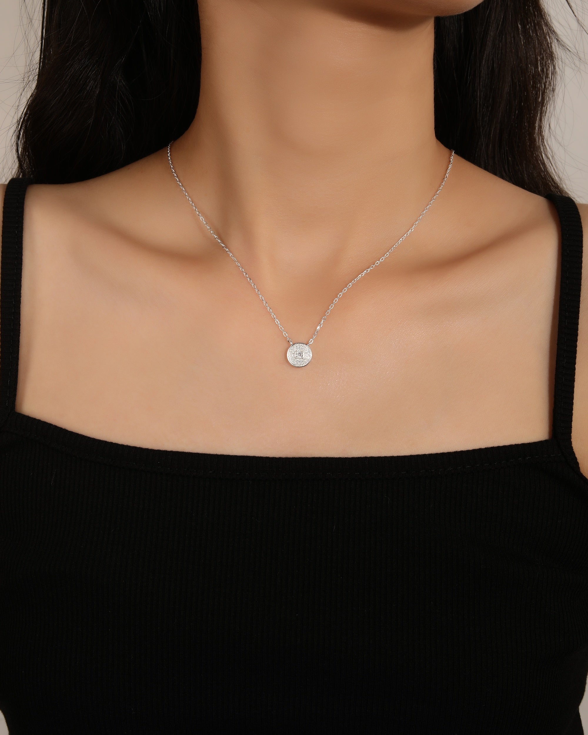 Collar sencillo redondo con circonias blanca 45+5cm en plateado