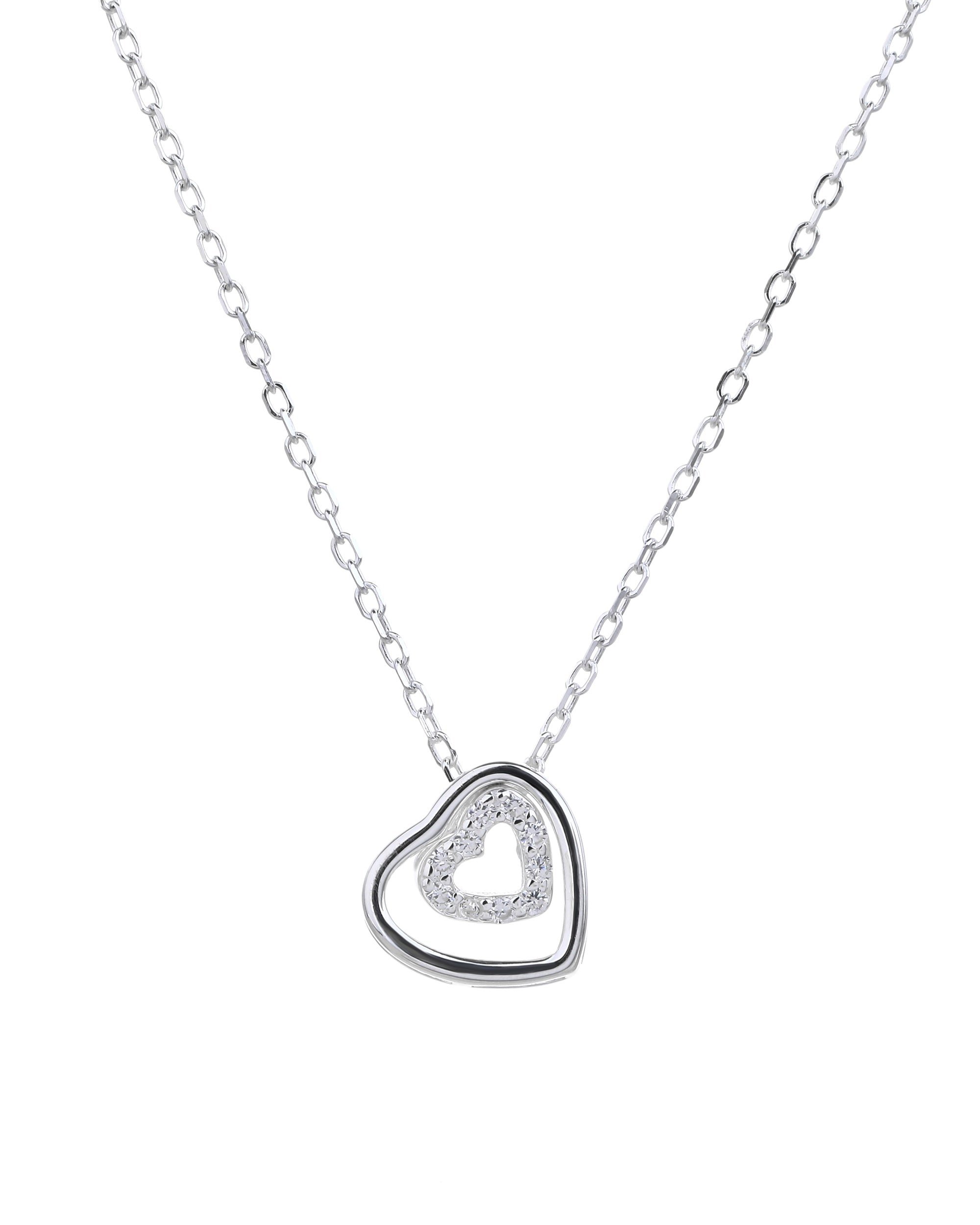 Collar sencillo de corazones con circonia blanca 45+5cm en plateado