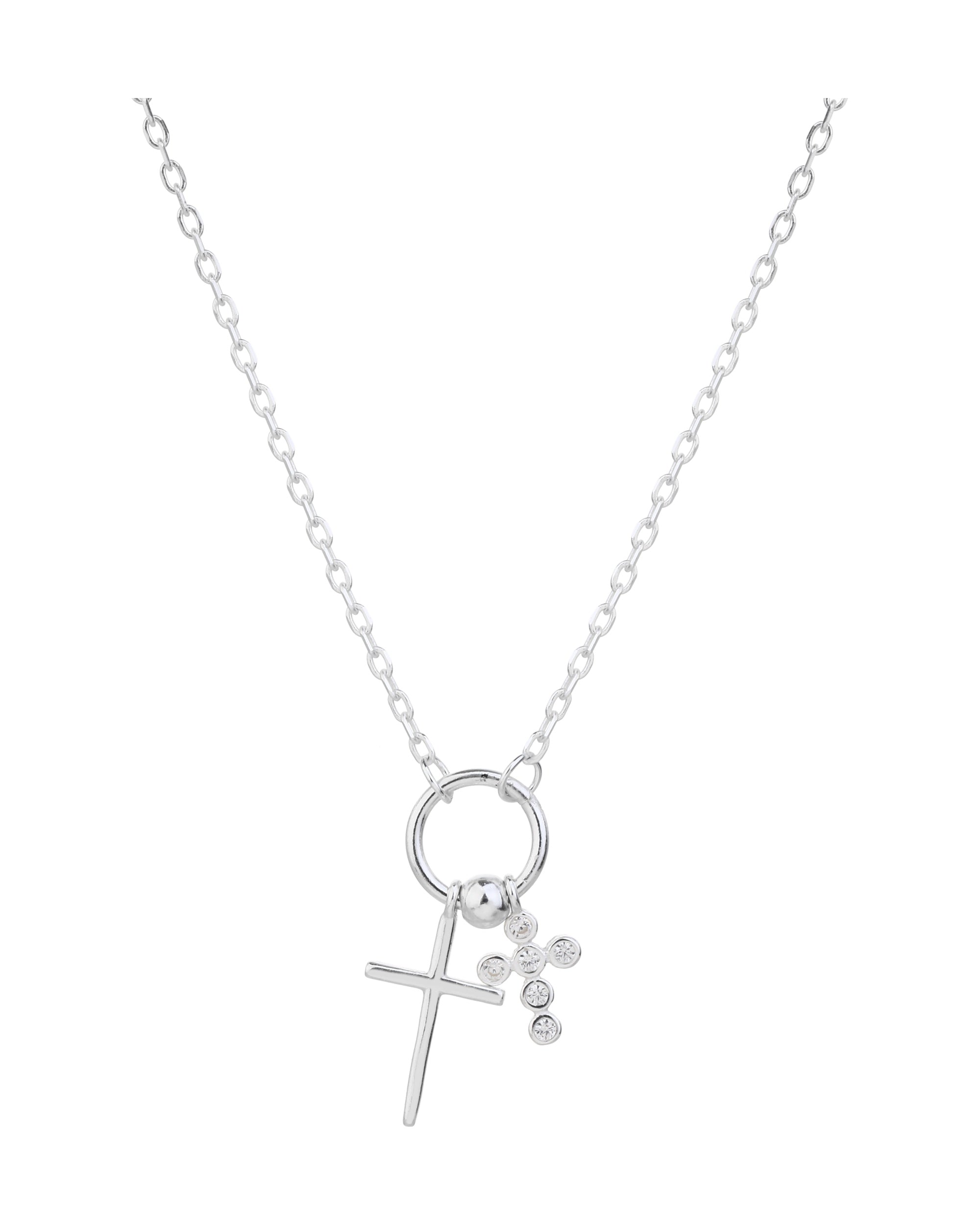 Collar sencillo de Cruces con circonia blanca 45+5cm en plateado