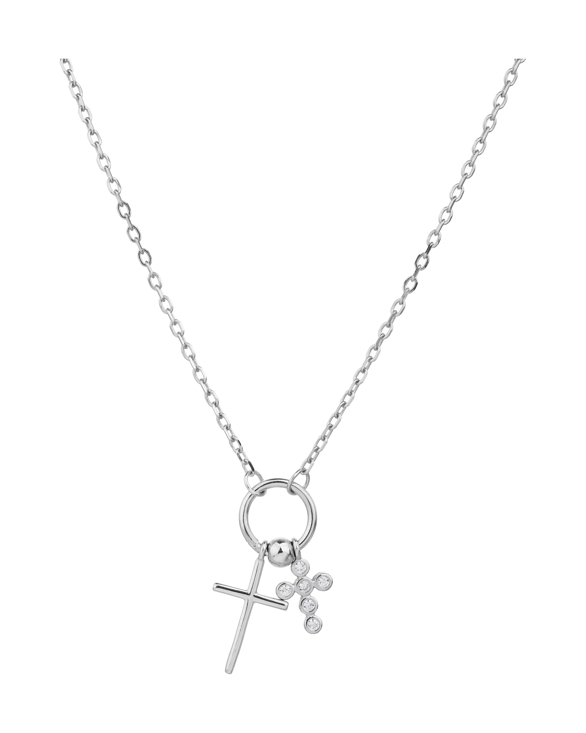 Collar sencillo de Cruces con circonia blanca 45+5cm en rodizado