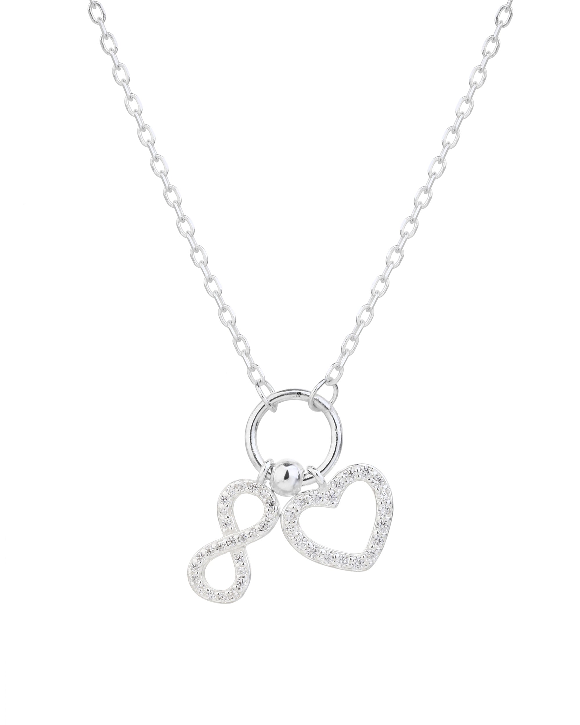 Collar de corazon/infinito con circonia blanca de 45+5cm en plateado