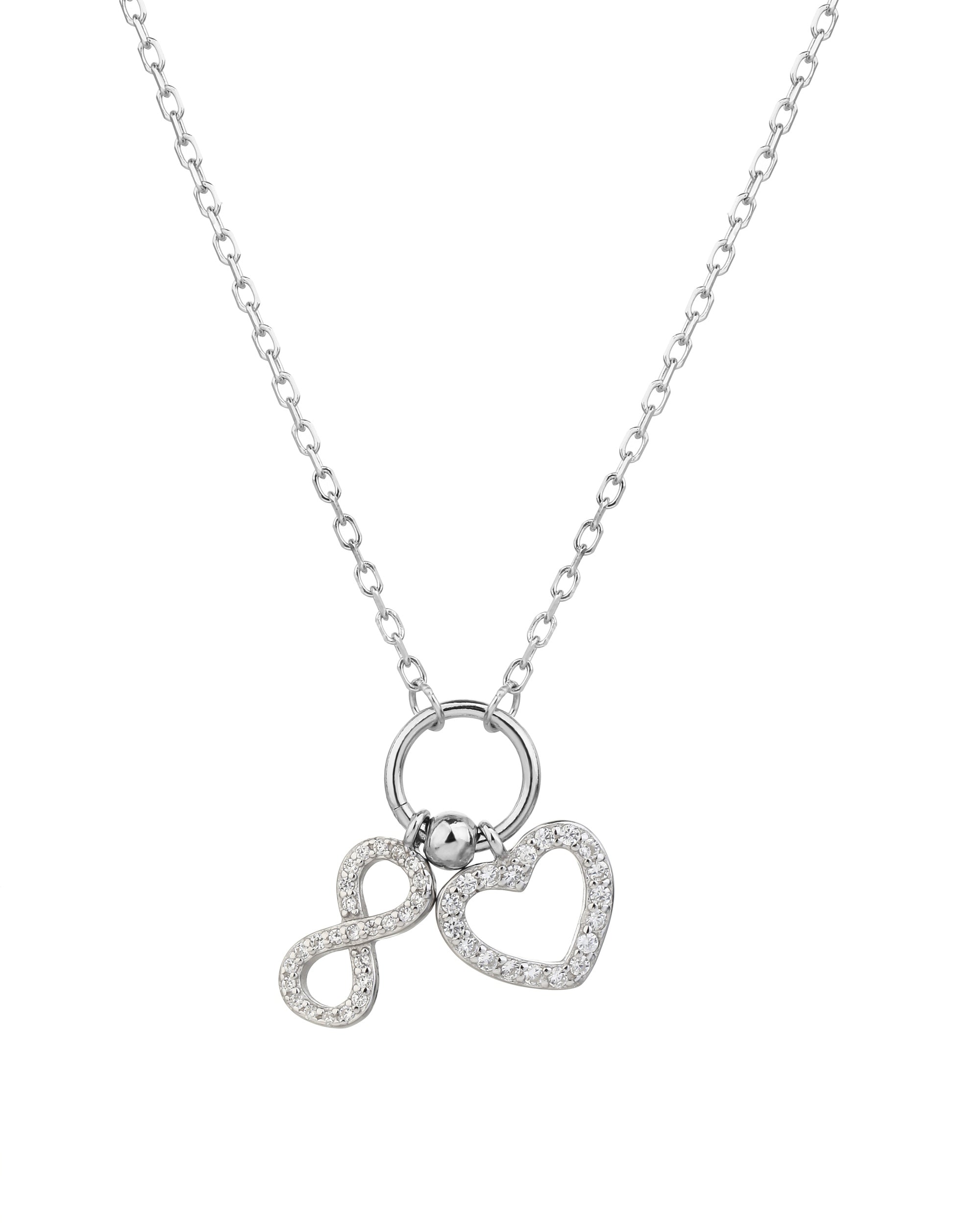 Collar de corazon/infinito con circonia blanca de 45+5cm en rodizado