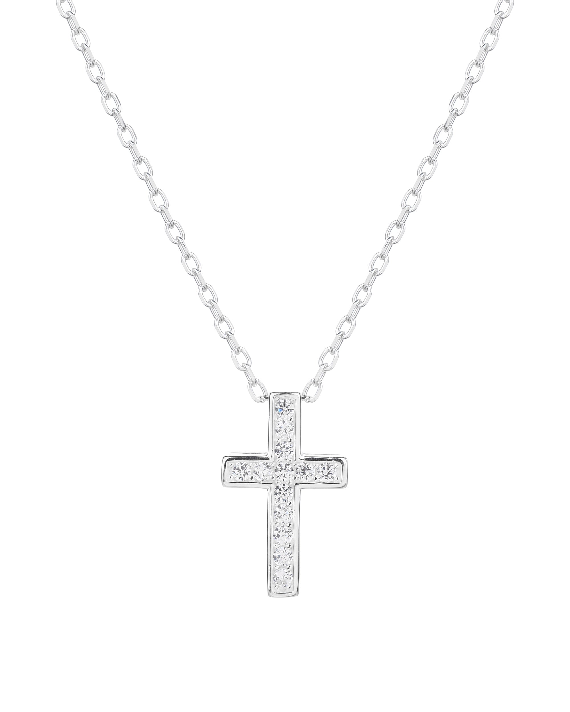 Collar de cruz con circonia blanca de 45+5cm en plateado