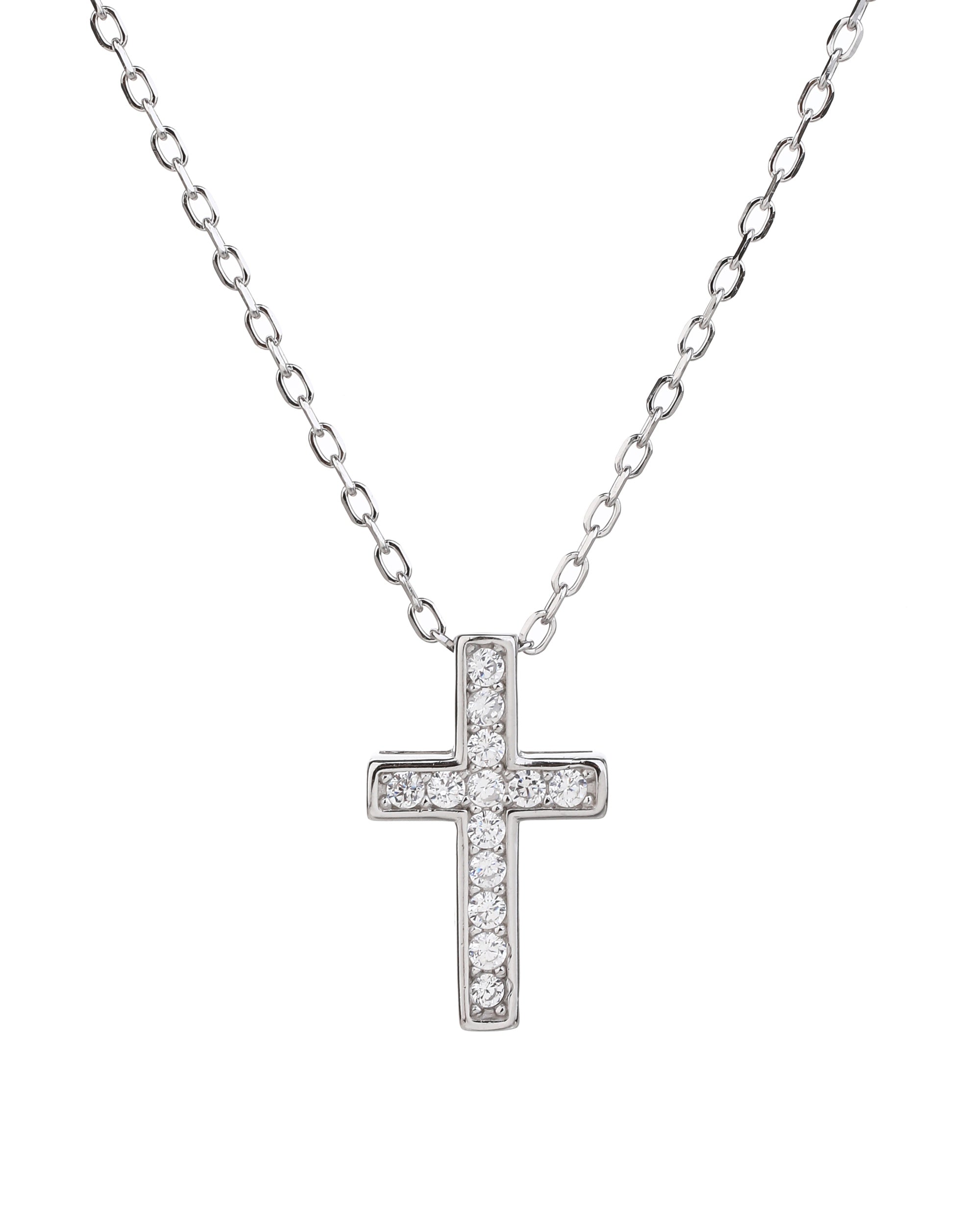 Collar de cruz con circonia blanca de 45+5cm en rodizado