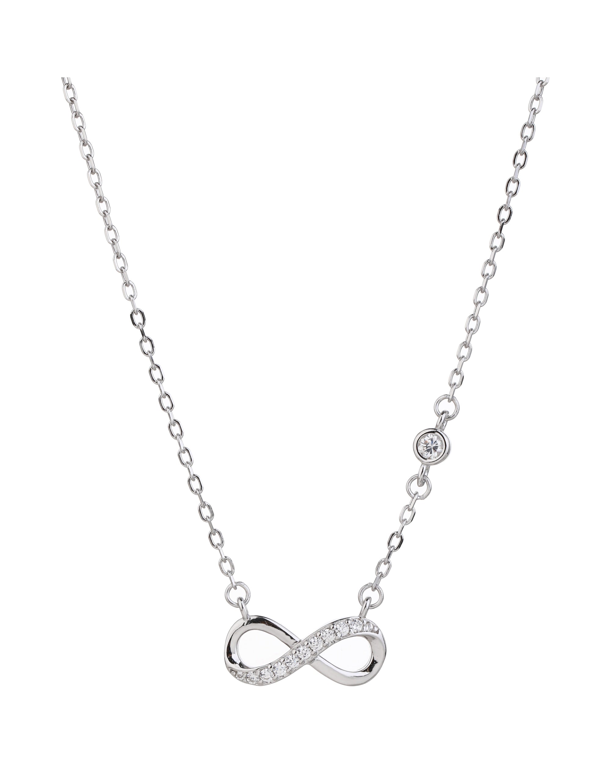 Collar sencillo de infinito con circonia blanca 45+5cm en rodizado
