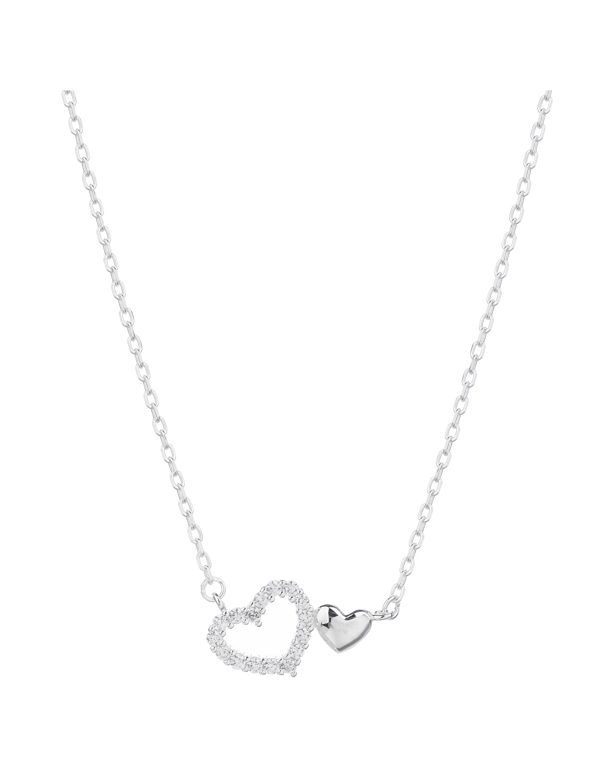 Collar sencillo de corazones con circonia blanca 45+5cm en plateado
