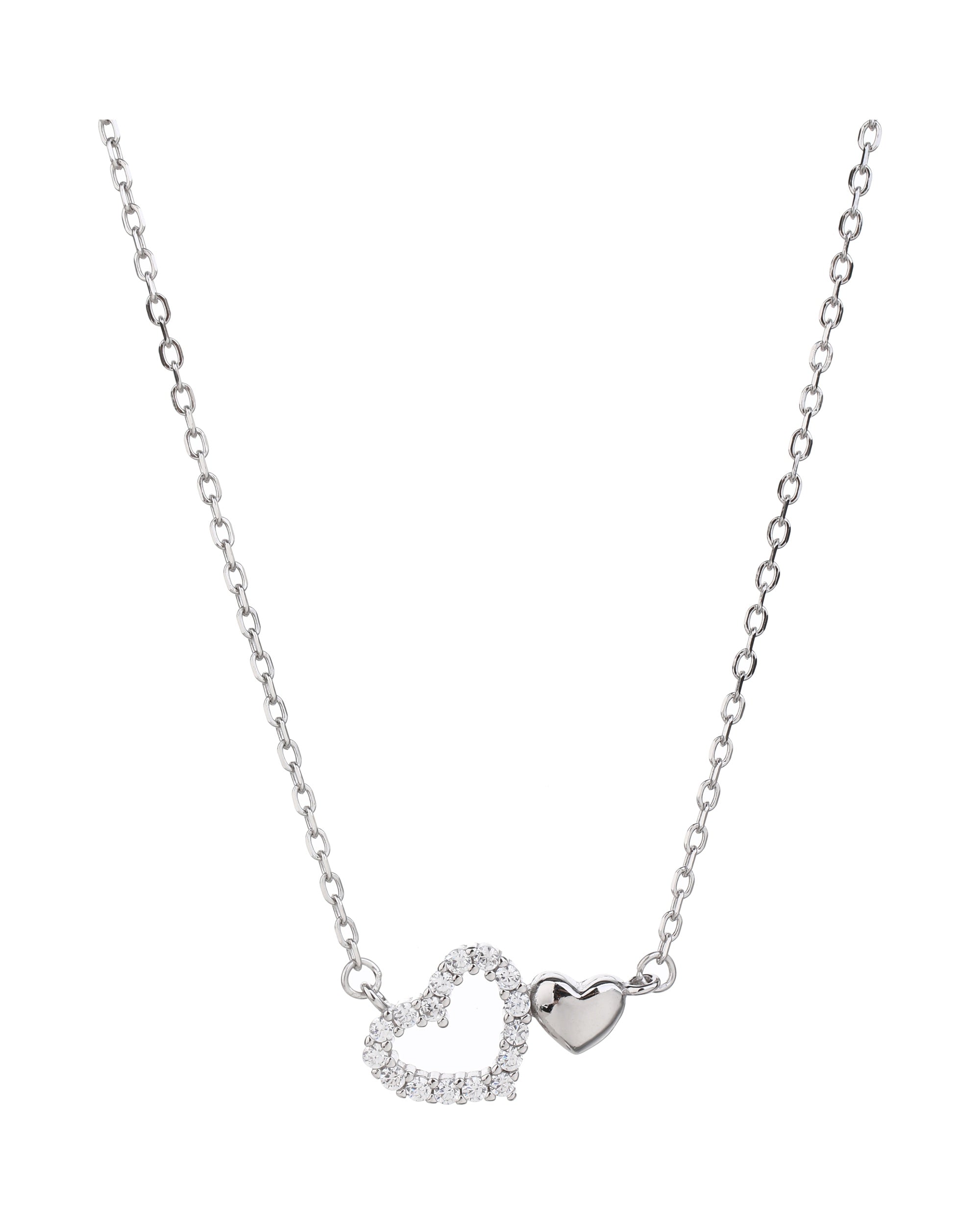 Collar sencillo de corazones con circonia blanca 45+5cm en rodizado