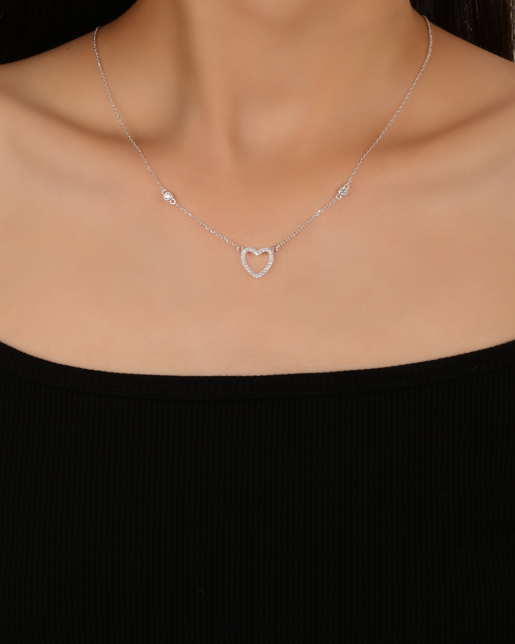 Collar sencillo de corazon con circonia blanca 45+5cm en plateado