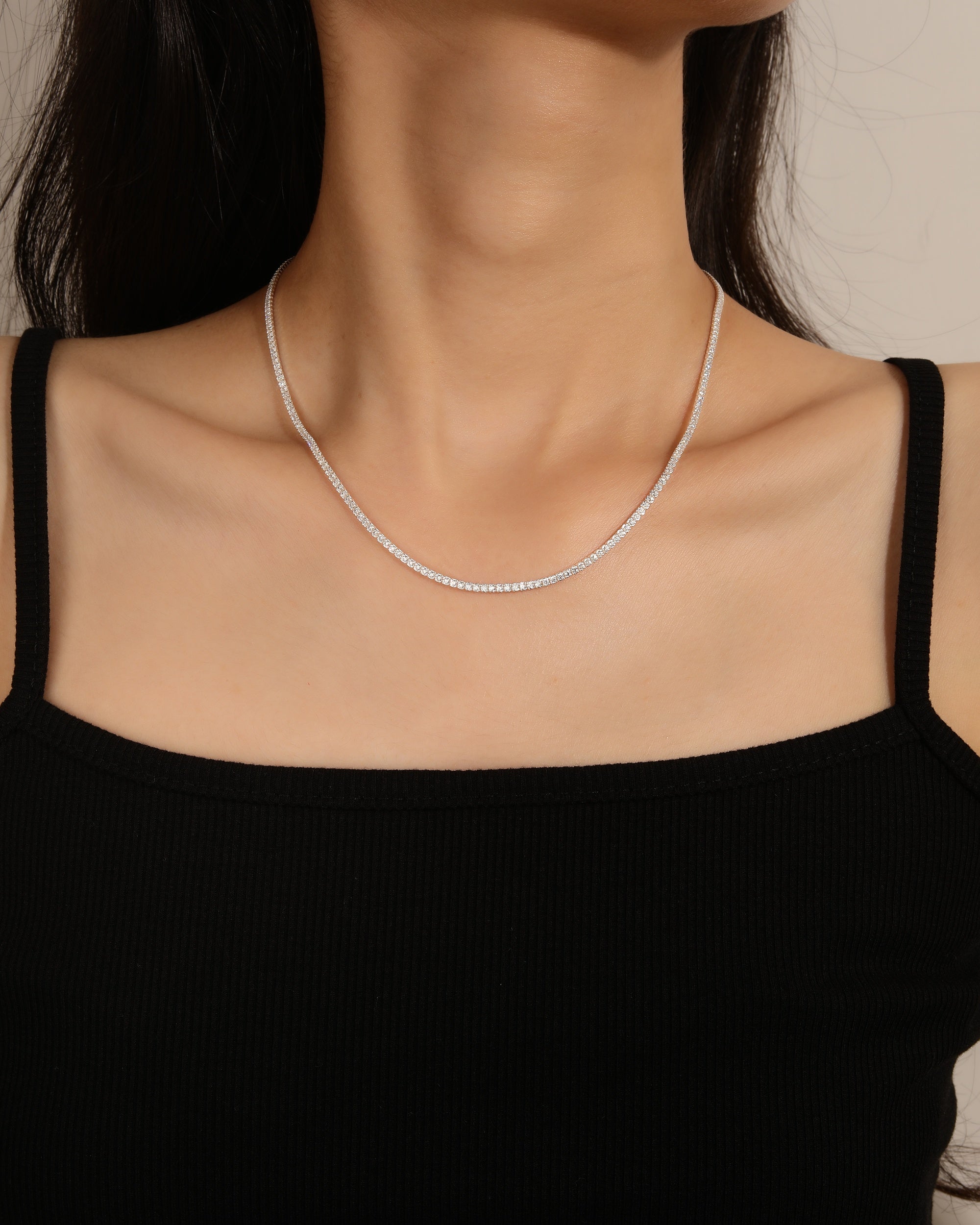 Collar tenis 175mm con circonia blanca de 40+5cm en plateado