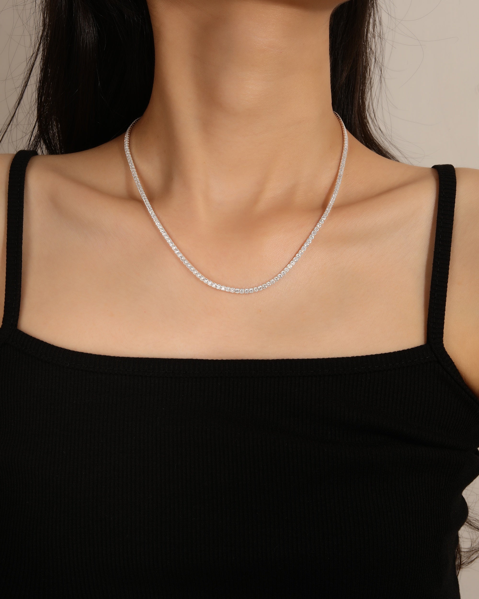 Collar tenis 200mm con circonia blanca de 40+5cm en plateado