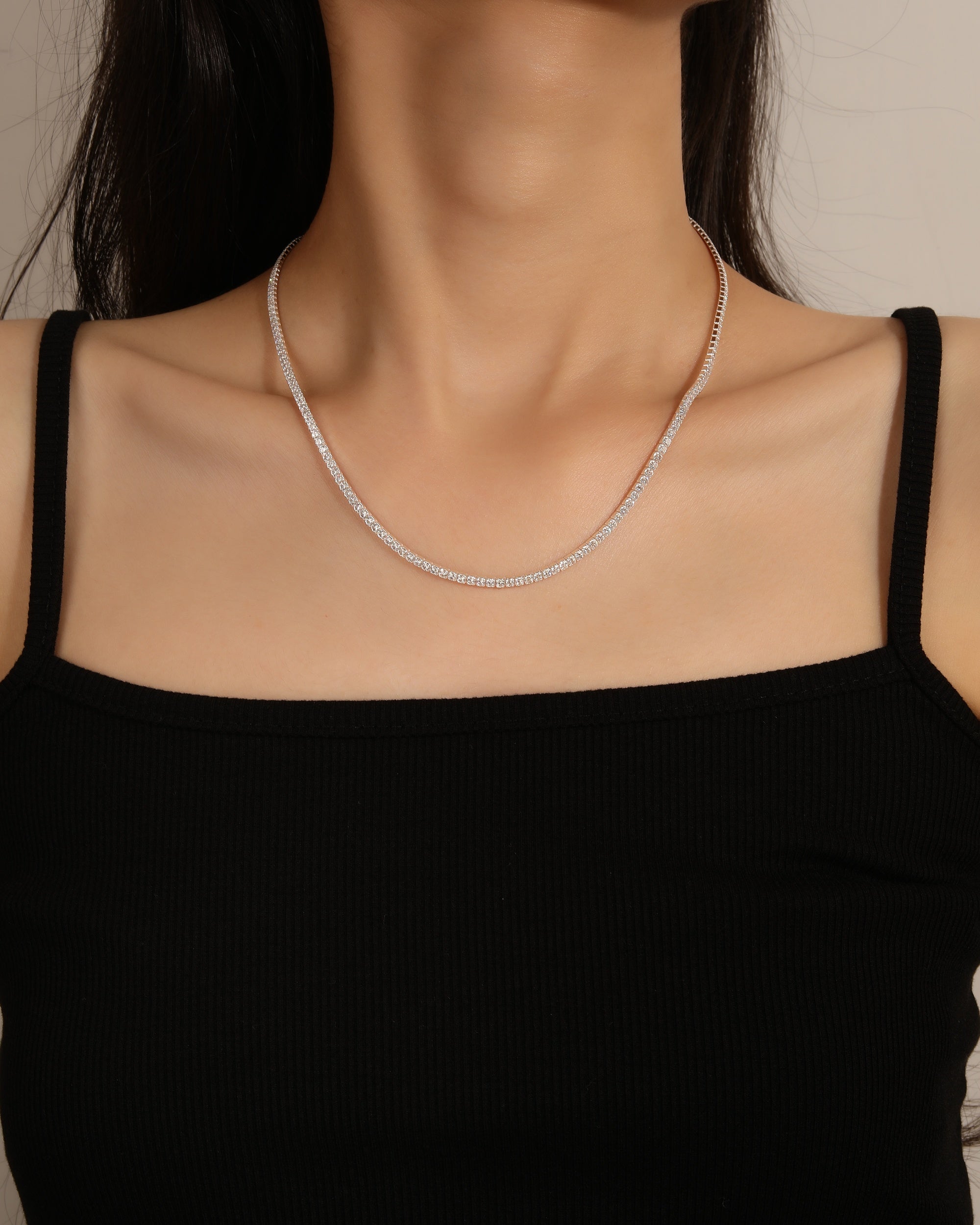 Collar tenis 200mm con circonia blanca de 42cm en plateado