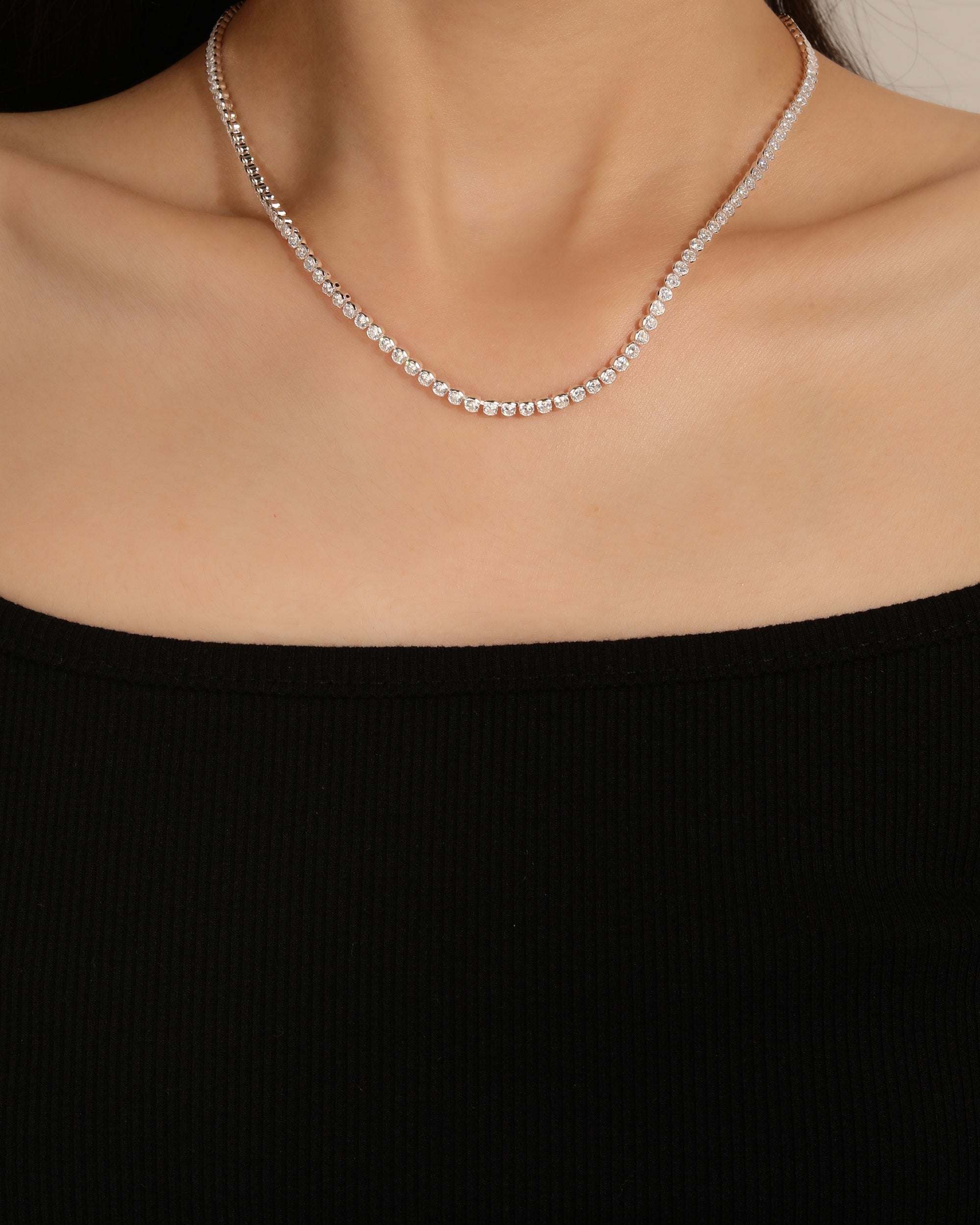 Collar de tenis 2.5mm con circonia blanca 40+5cm en plateado